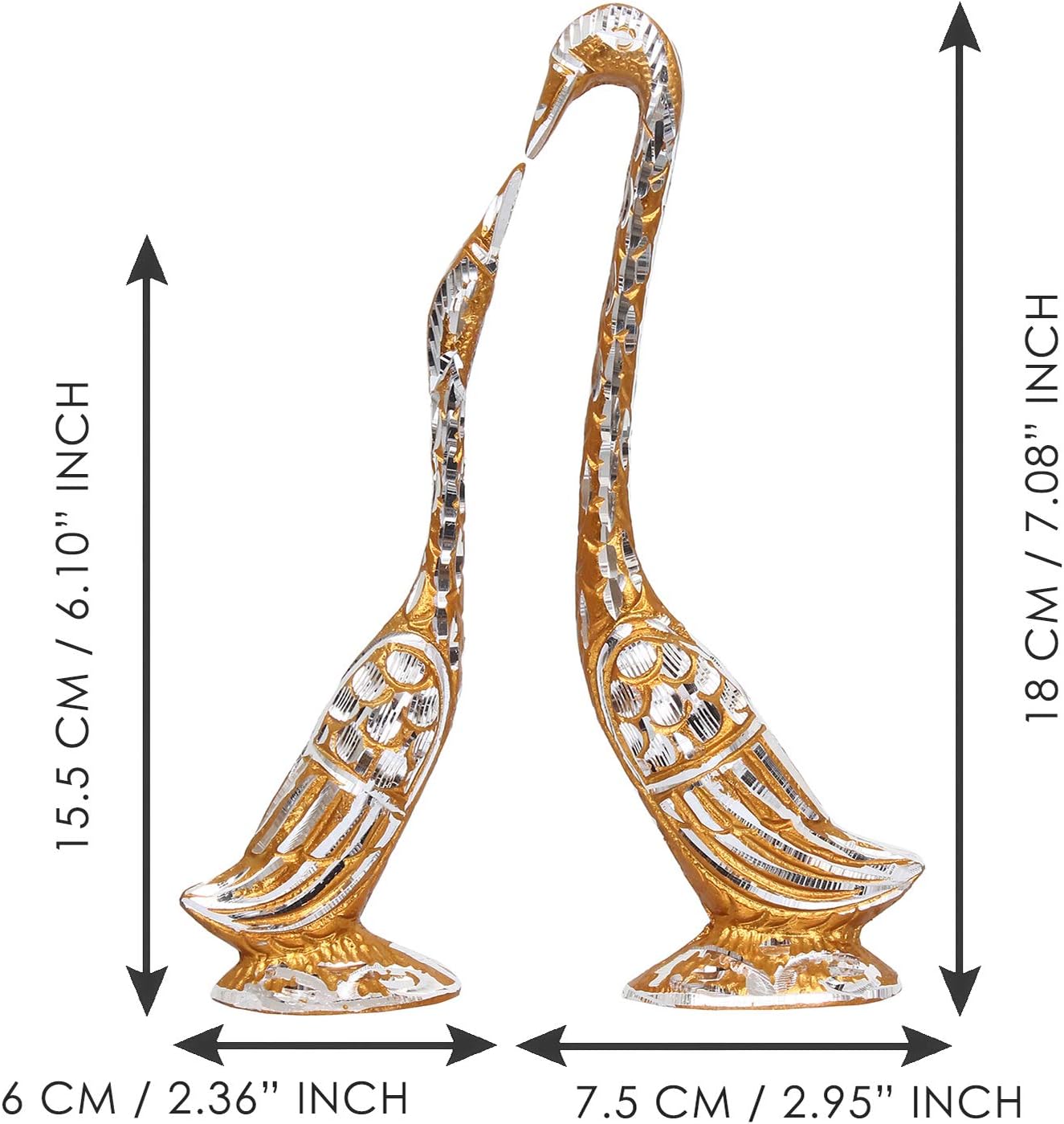Golden Metal Loving Kissing Swan Couple Statue Love Birds Figurines Showpieces / Silver