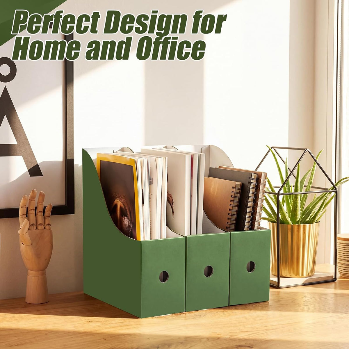 Thenshop 24 Pcs Magazine Files Cardboard Holders,Classic,Dark Green | File Organizer Foldable Paper Storage for Desk