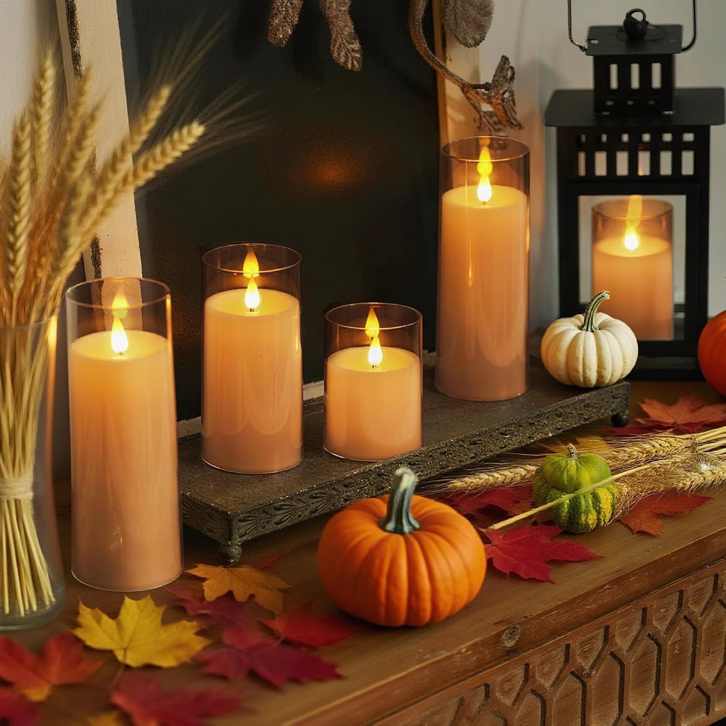 Homemory Amber Flickering Flameless Candles, Battery Operated Acrylic LED Pillar Candles with Remote Control and Timer