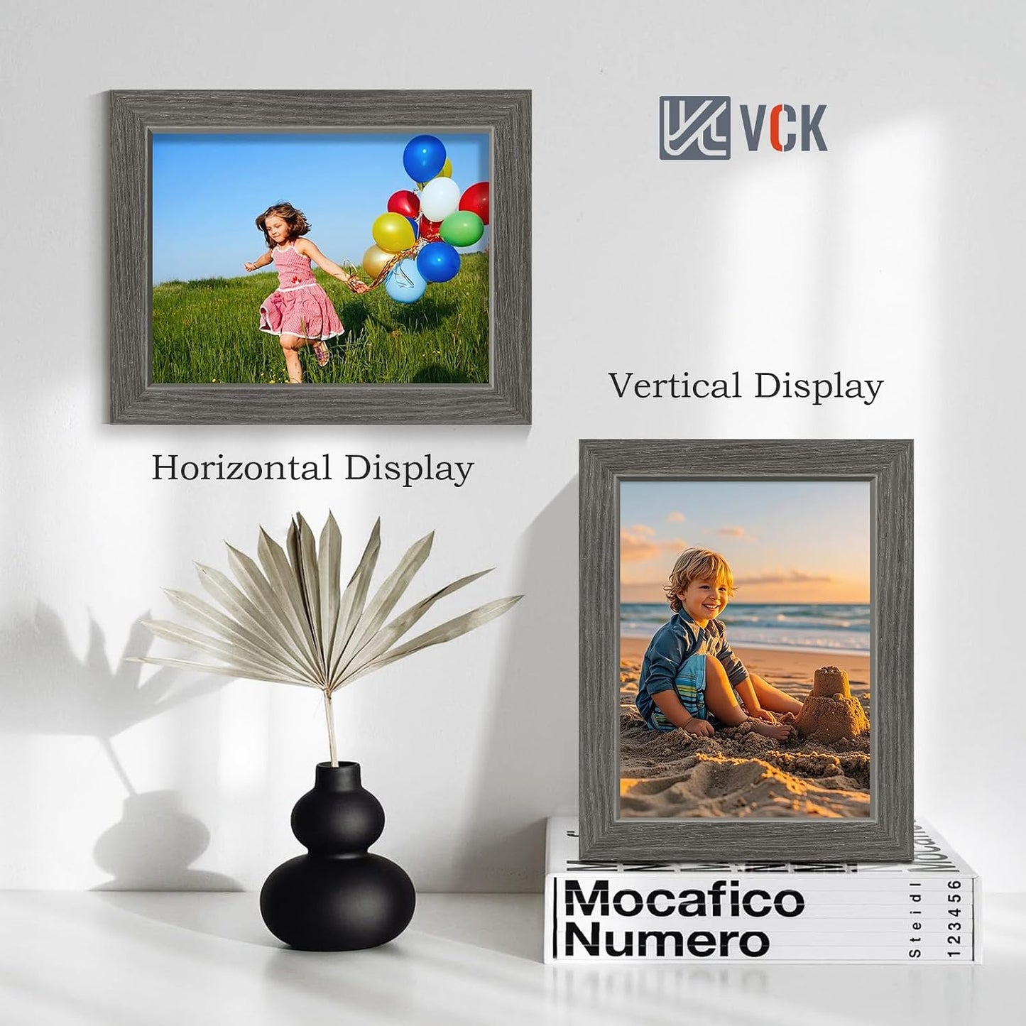 VCK 8.5 by 11 Picture Frame Grey 4 Pack, Wide Thick Wood Border, for Photo | Exclusive Woodgrain, Wall/Tabletop, HD