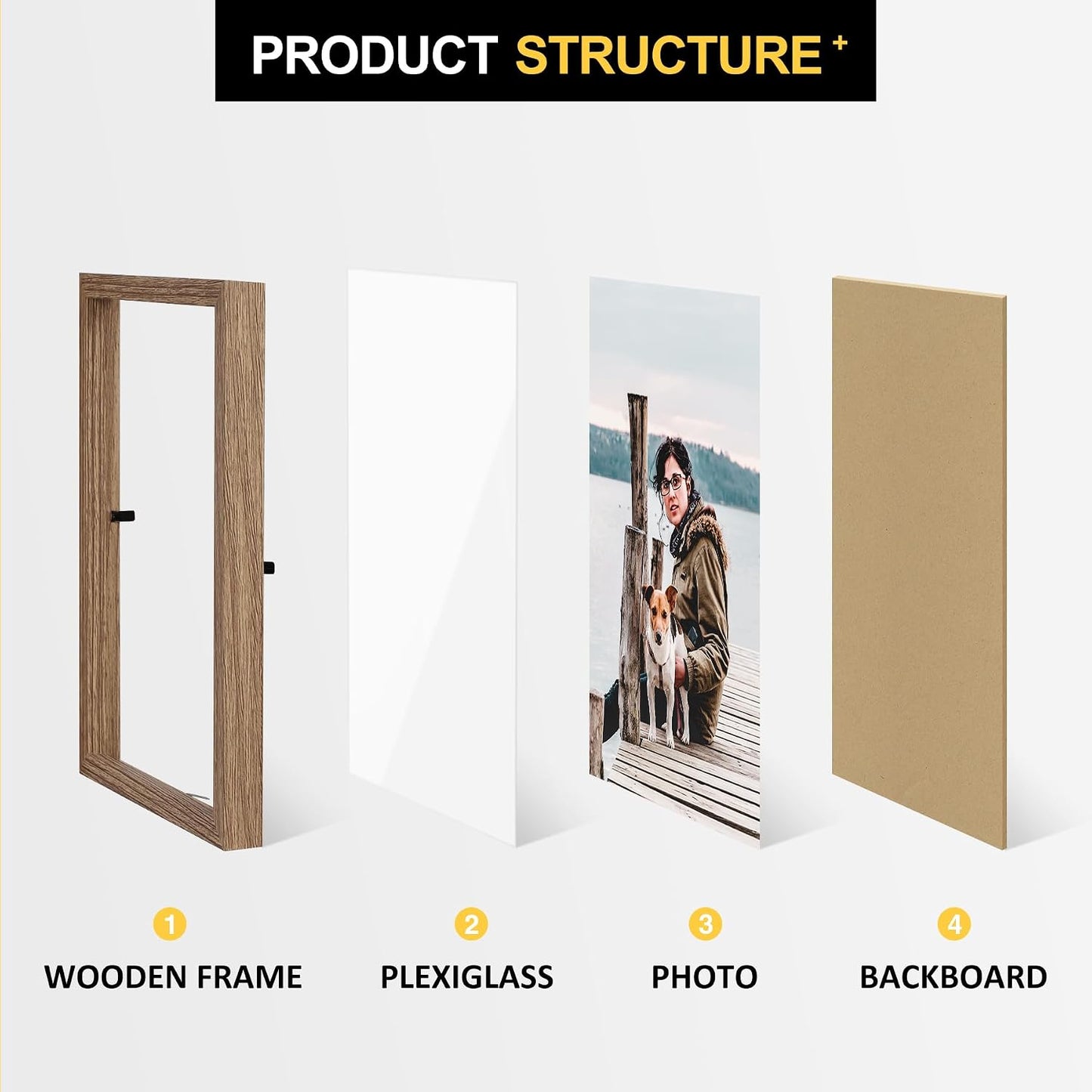 3 Picture Frame Triple Wooden Three Hinged Photo Frame Definition Glass Stand / Grain / 4 x 6