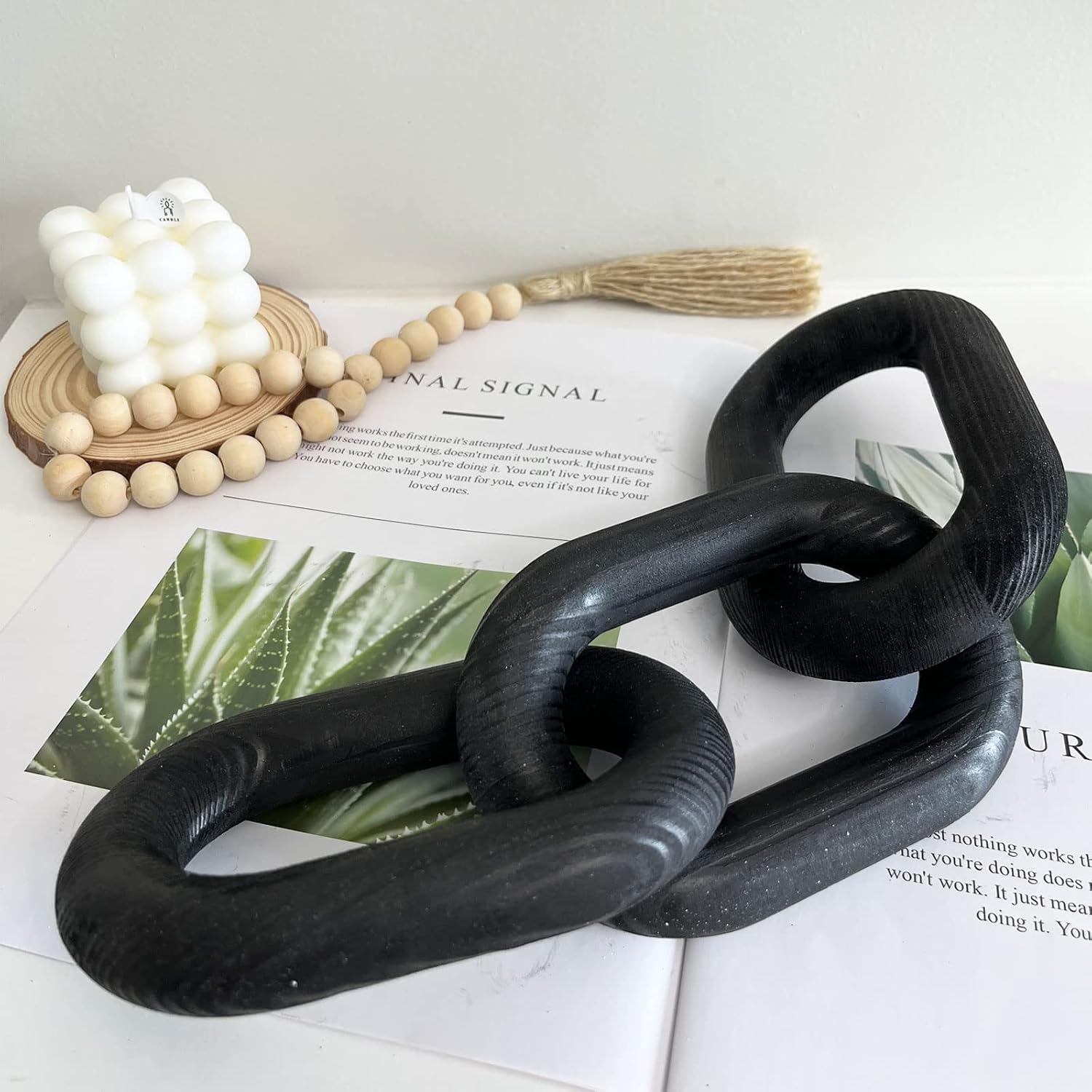 Wood Chain Link Decor3 Link Chain Decoration Pine Wood Carved Modern Home Decoration Used / A
