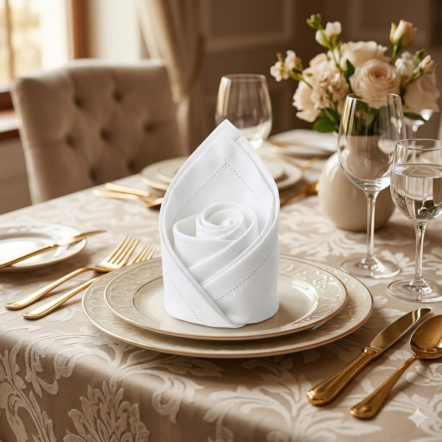 Urban Villa Hemstitch Cloth Dinner Napkins Cotton 20”x20” (Set of 6)-White