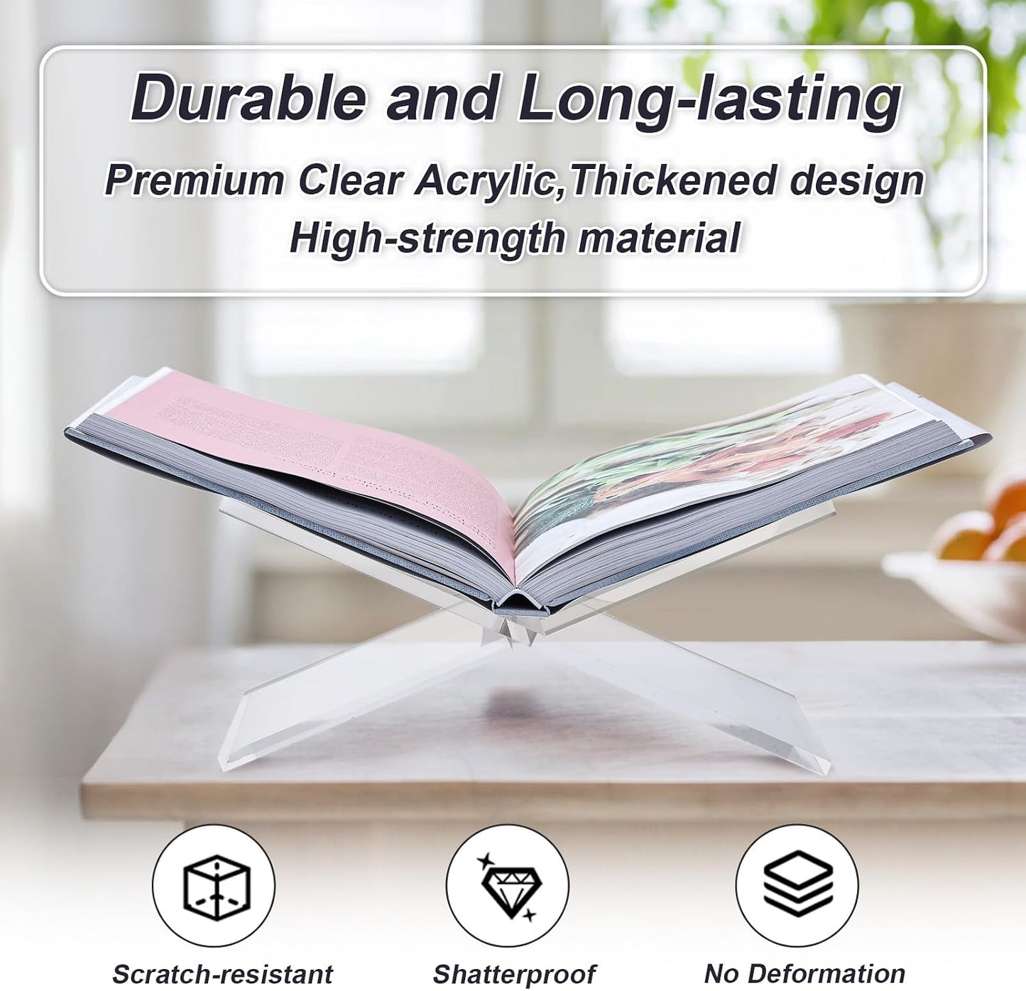 Acrylic Book Stand Holder - Coffee Table Book Stand,Open Cookbook Acrylic Book Display Stand,Magazines Clear
