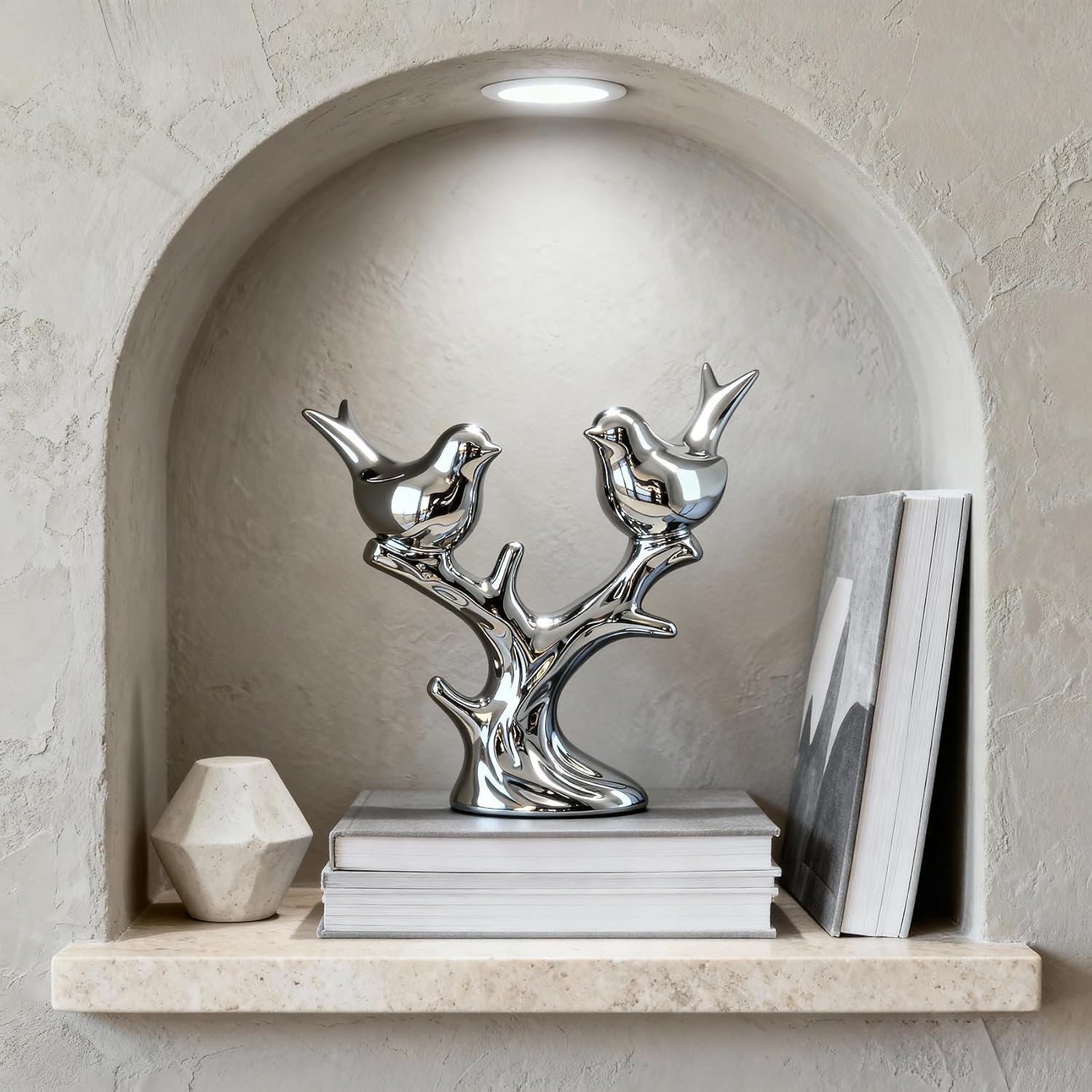 Ceramic Bird Statue / Silver
