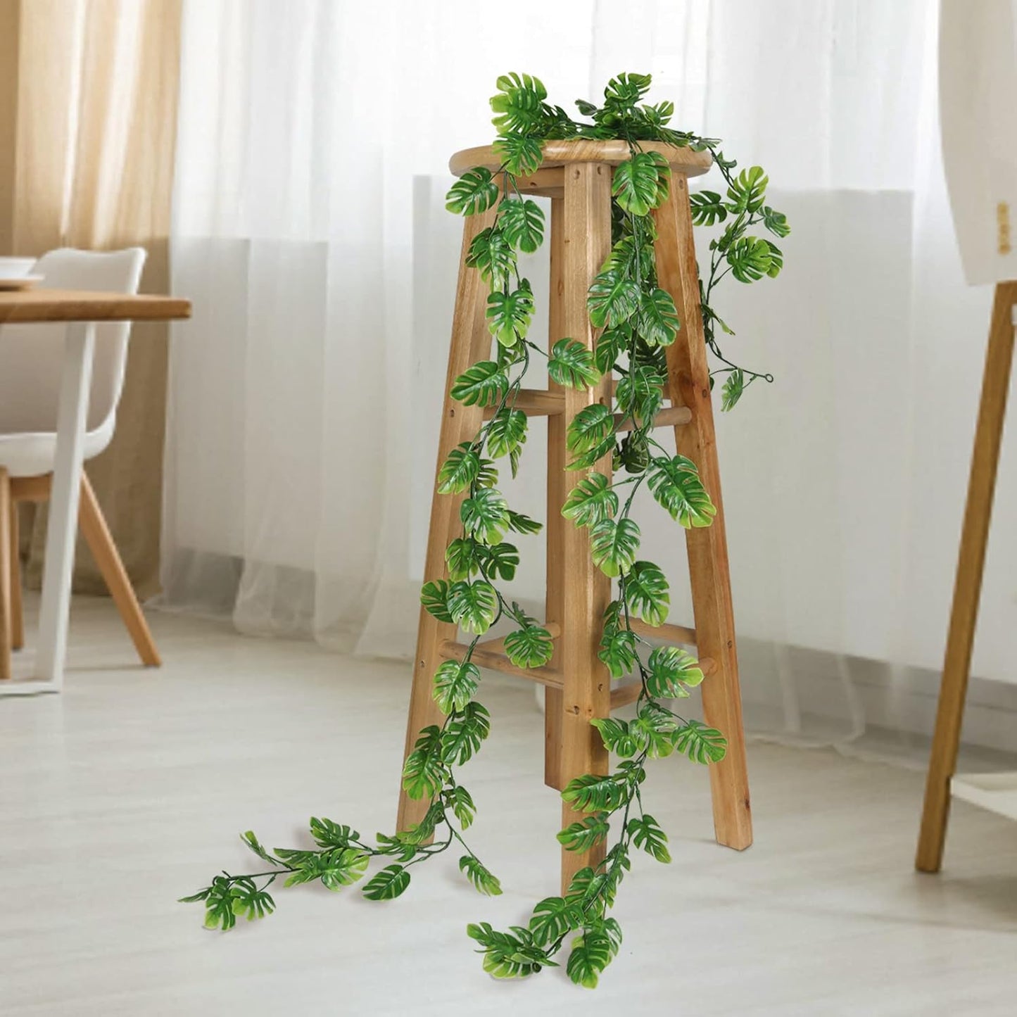Fake Hanging Plant Ivy Faux Tropical Palm Leaf Greenery / Monstera Leaf Vines / 5.9 Inch / Set of 4