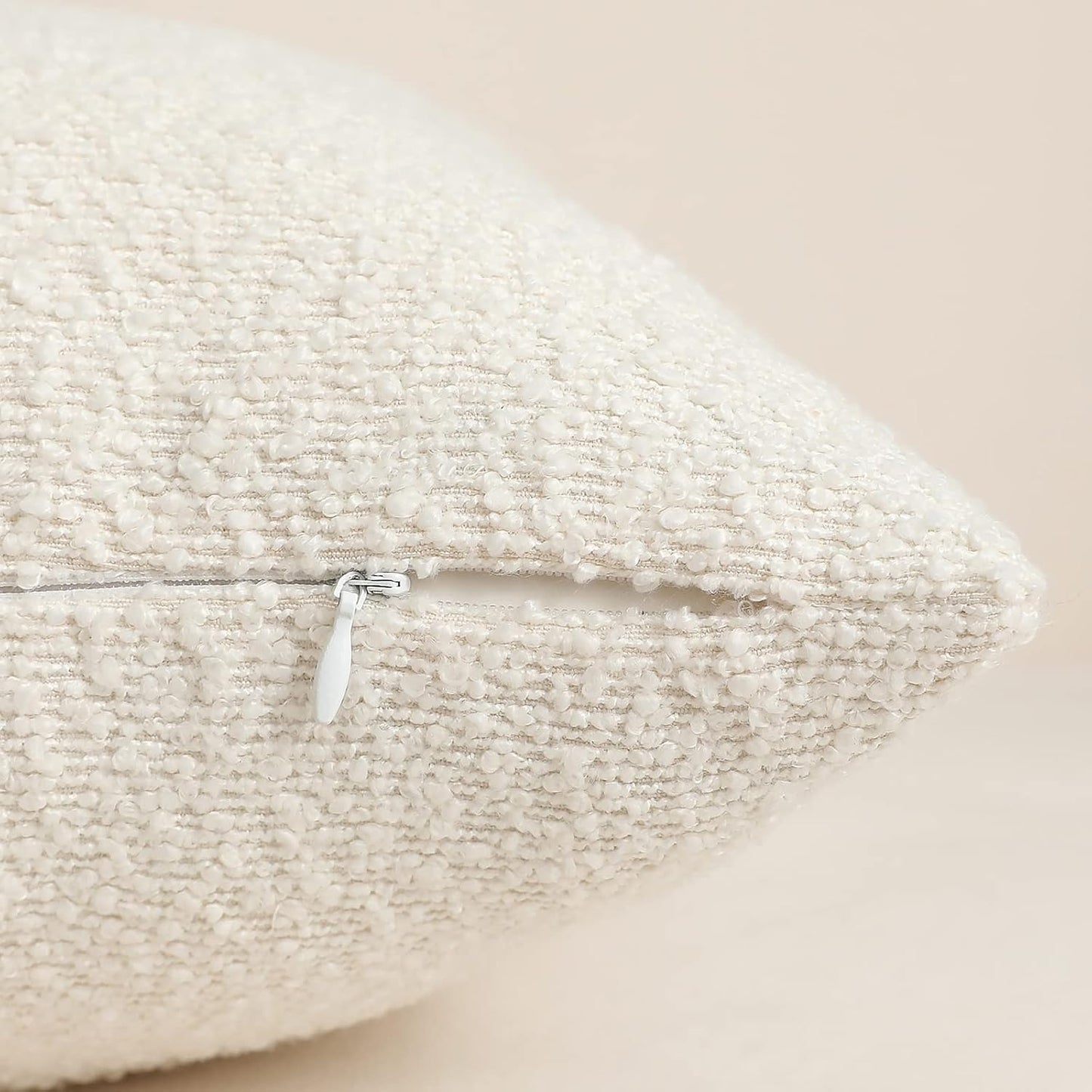 Decorative Square Thick Throw Pillow Covers Fine Textured Boucle Couch / Ivory / 18 x 18 / Set of 2