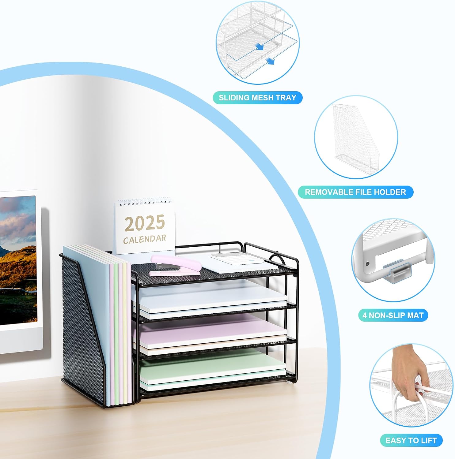Spacrea 4-Tier Paper Organizer for Desk with File Organizer | Desk Organizers and Accessories Desk Accessories &