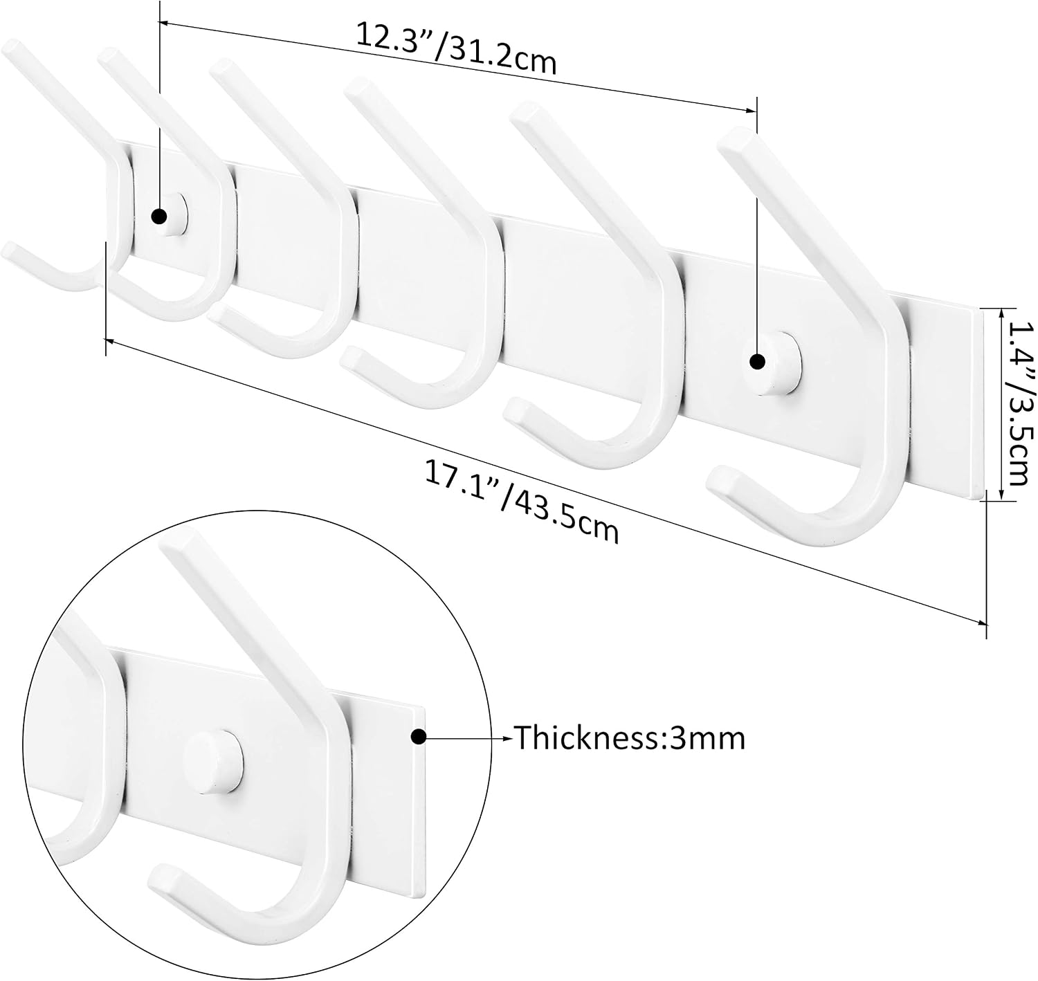 WEBI Coat Rack Wall Mounted,Coat Hooks Wall Mount,Coat Hanger Wall Hook Rack,6 Hooks for Hanging