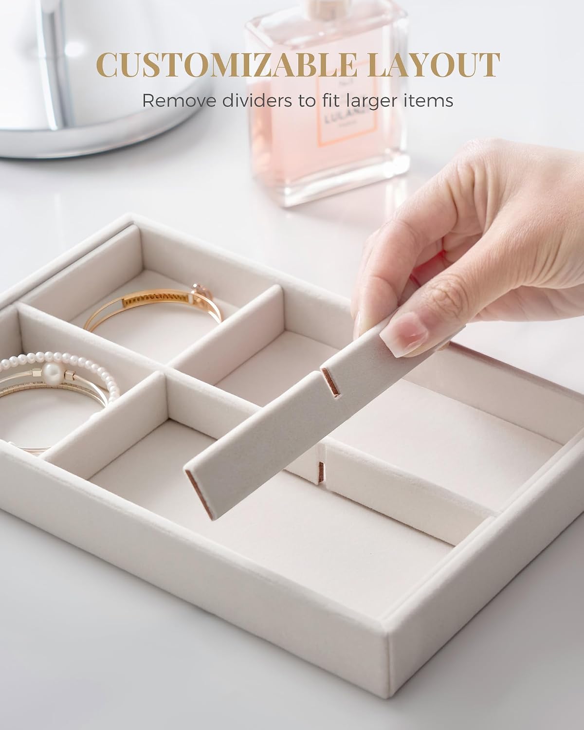 Stackable Velvet Tray Jewelry Storage Organizers Set Display Cases / Beige / A5 Size, 4 Packs