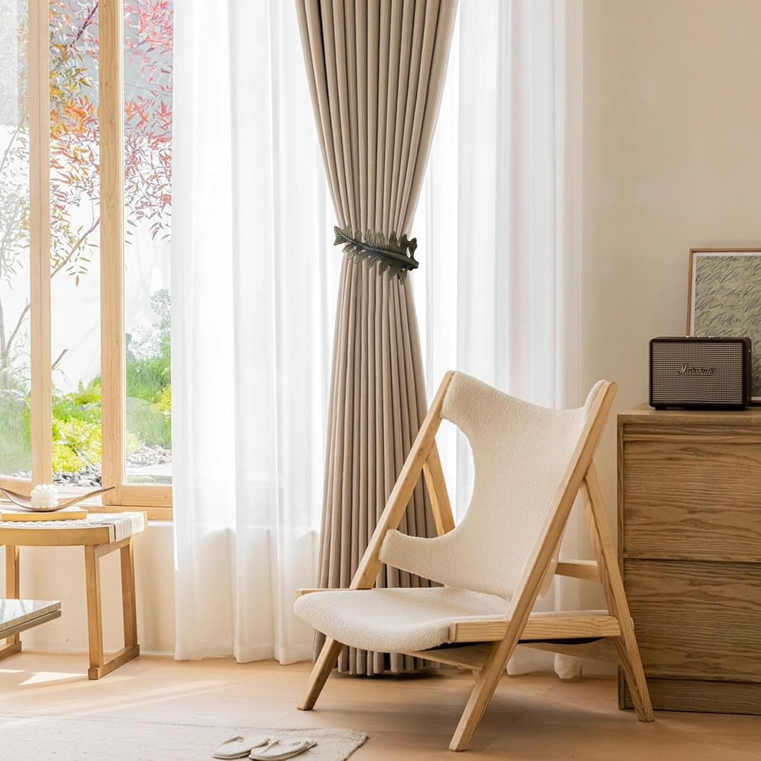Bitray 4PCS Curtain Holdbacks Vintage Leaf Shaped Curtain Drapery Tie Back | Zinc Alloy | 7.87in Length, Bronze Tone