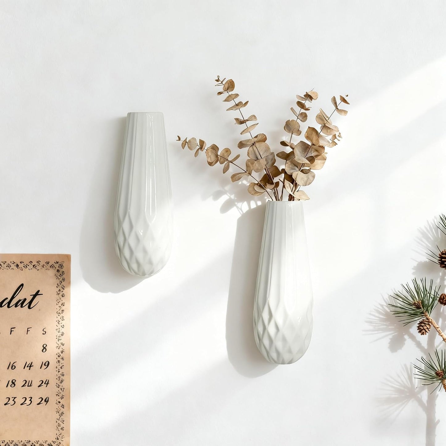 Artistic Wall Ceramic Vase / Medium / White / Set of 2