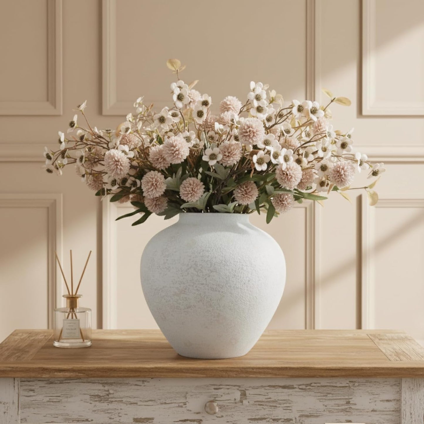 White Rustic Large Round Vase / White Large Round / 11 Inch