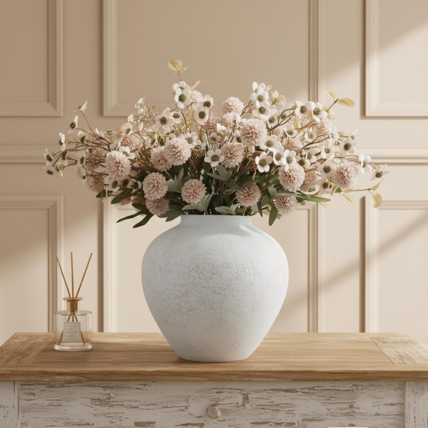 White Rustic Large Round Vase / White Large Round / 11 Inch