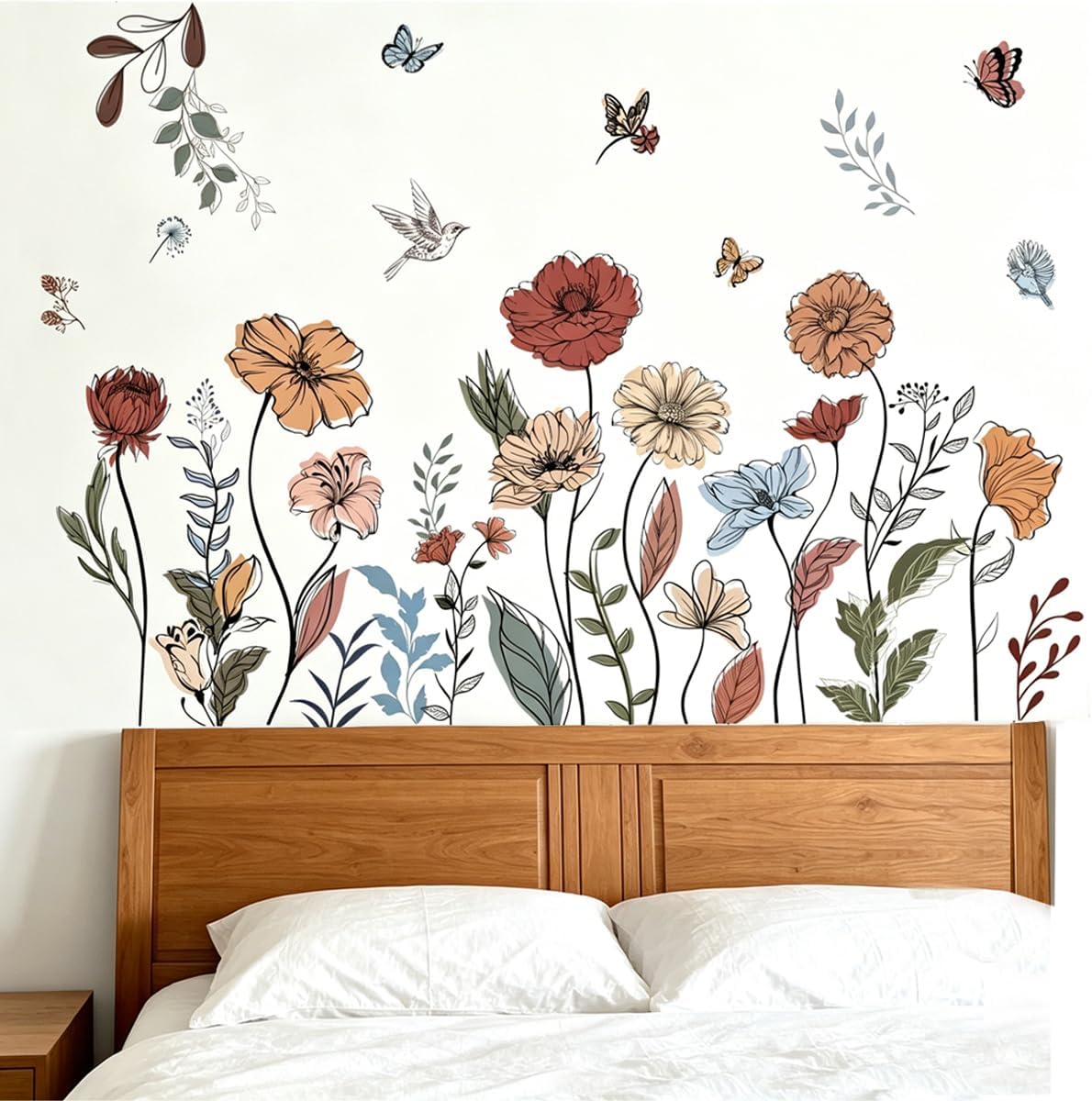 Boho Wildflower Wall Stickers Peel and Stick Floral Wall Decals for Girls Bedroom / Boho Floral
