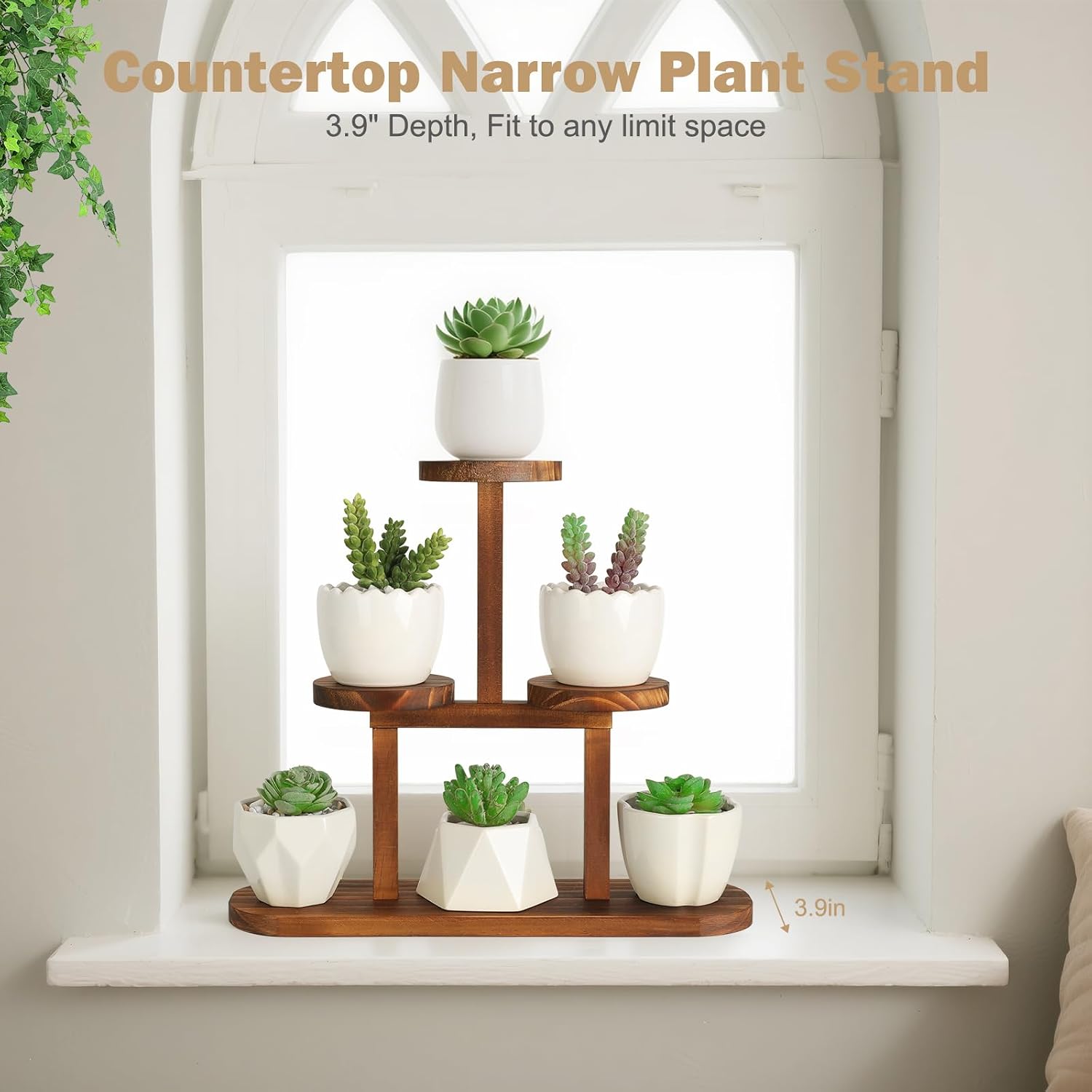 3 Tier Wood Table Top Plant Stand / Round Shape - 4 Tier