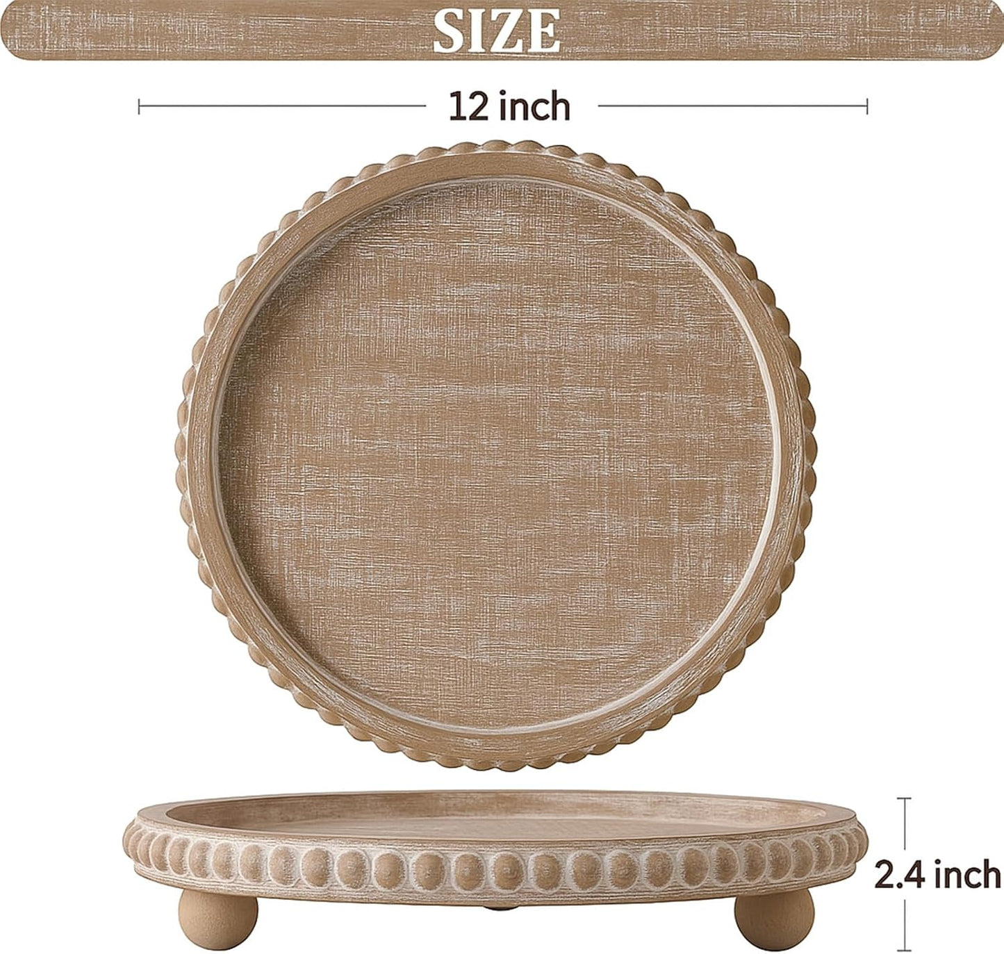 Round Wooden Tray Decor / Beige
