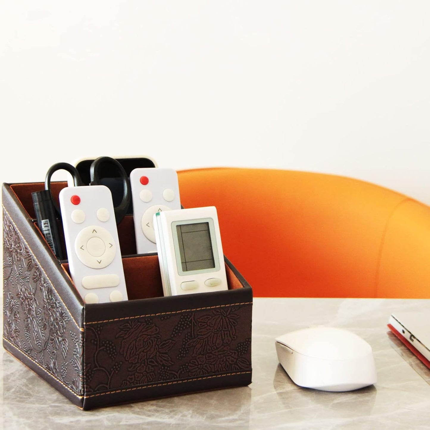 PU Leather Remote Control Holder Storage Container for TV Remote / 2packbrown / Brown / Set of 2