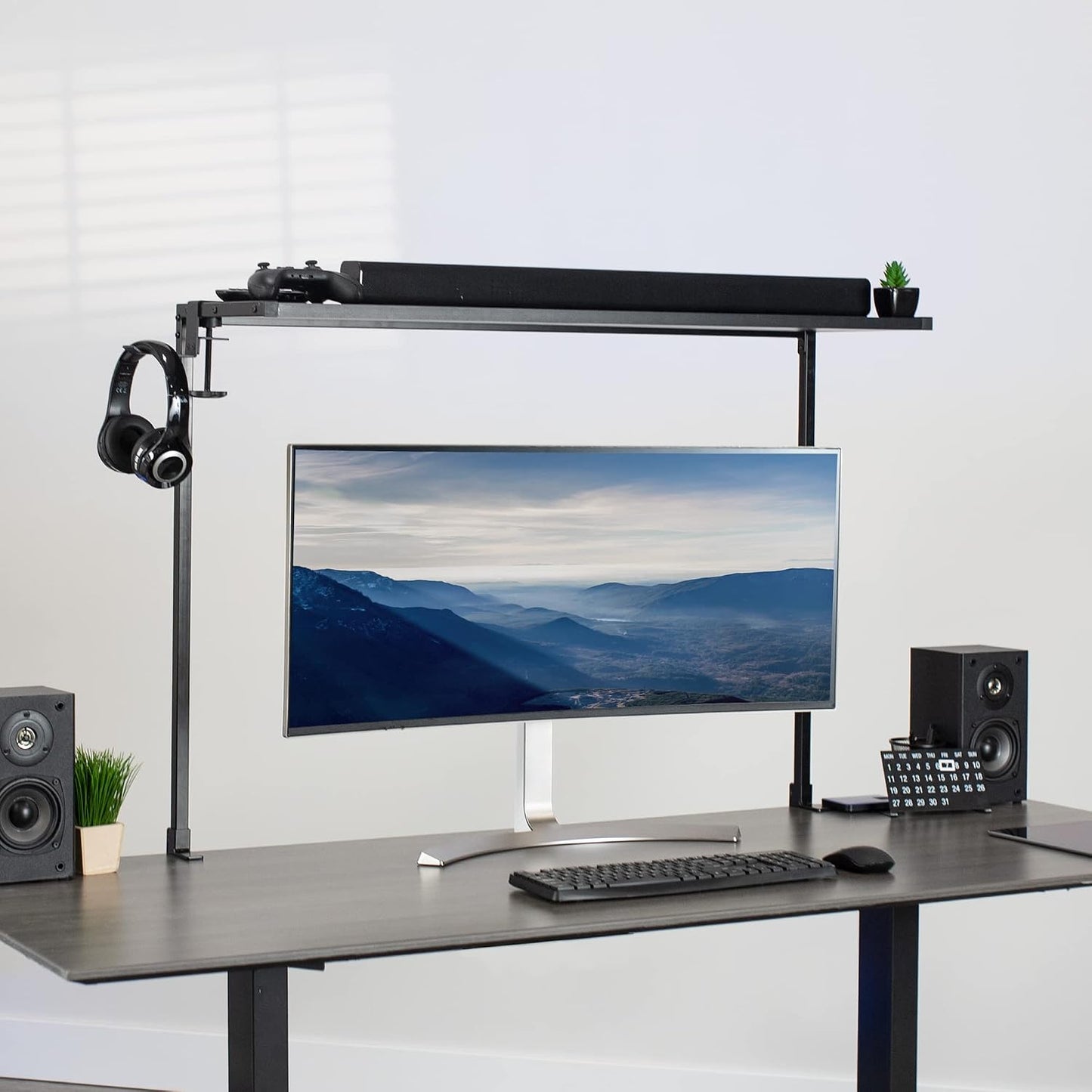 VIVO Large 42 inch Clamp-on Overhead Desk Shelf, Raised Desktop Organizer, Elevated Workstation Accessory Platform