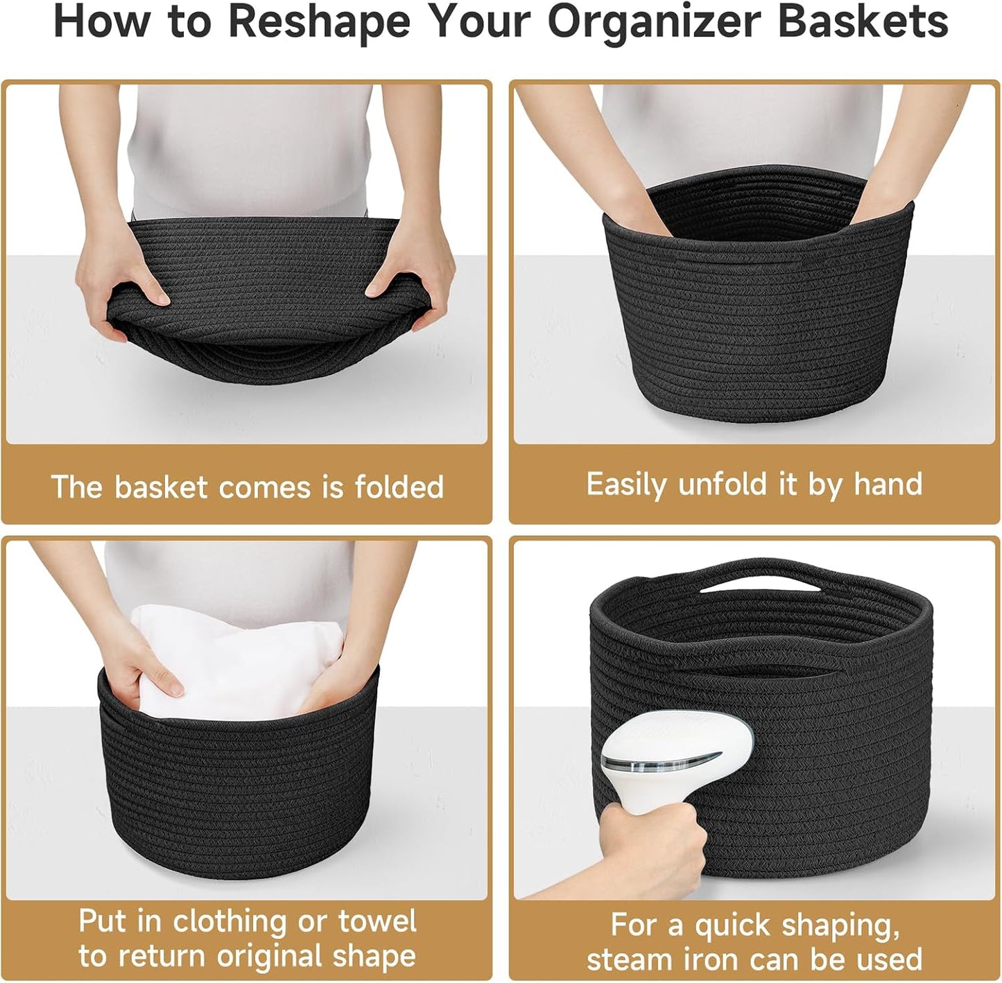 Round Woven Basket / Black / Set of 3