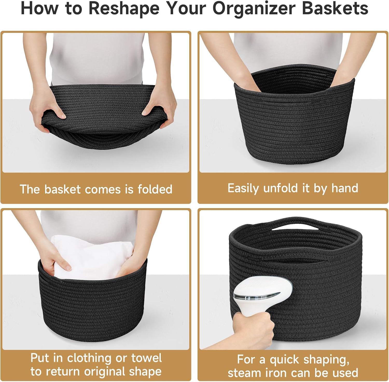 Round Woven Basket / Black / Set of 3