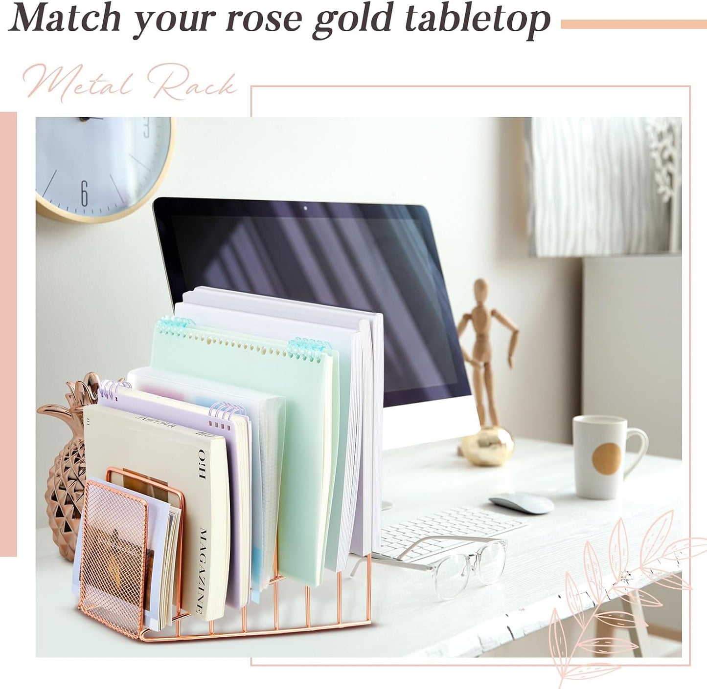 2 Pcs 7 Section Wire File Organizer for Desk, Metal Mesh Incline File Holder, Letter & Magazine Folder Rack, Desktop
