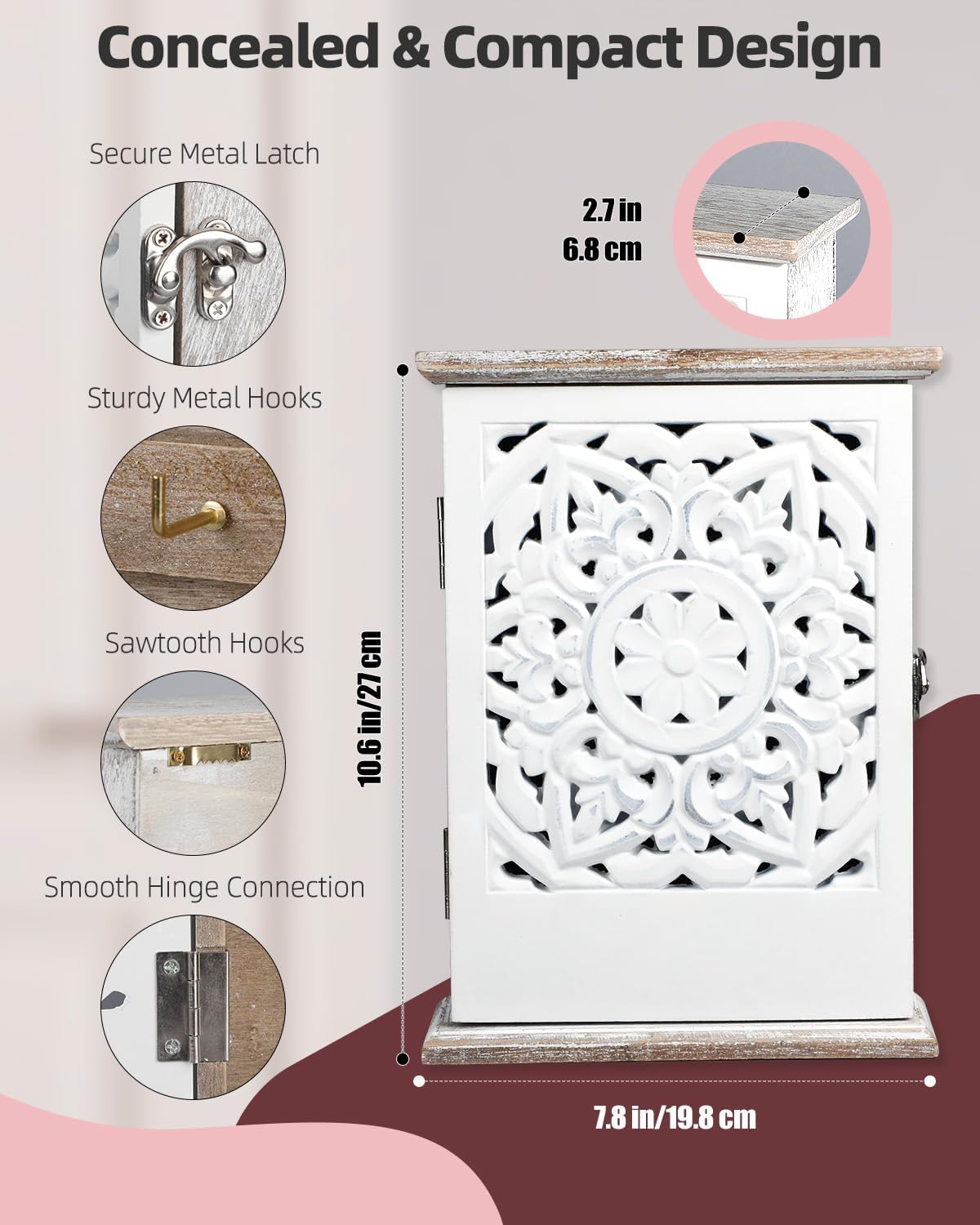 Key Hooks / Home Key Holder / White / 12 Hooks, No Key Tags