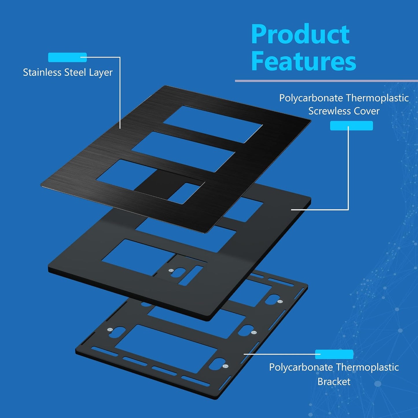 LIDER Screwless Metal-Surface Wall Plate, Mid-Size 3-Gang, Stainless Steel | Temperature And Impact Resistant