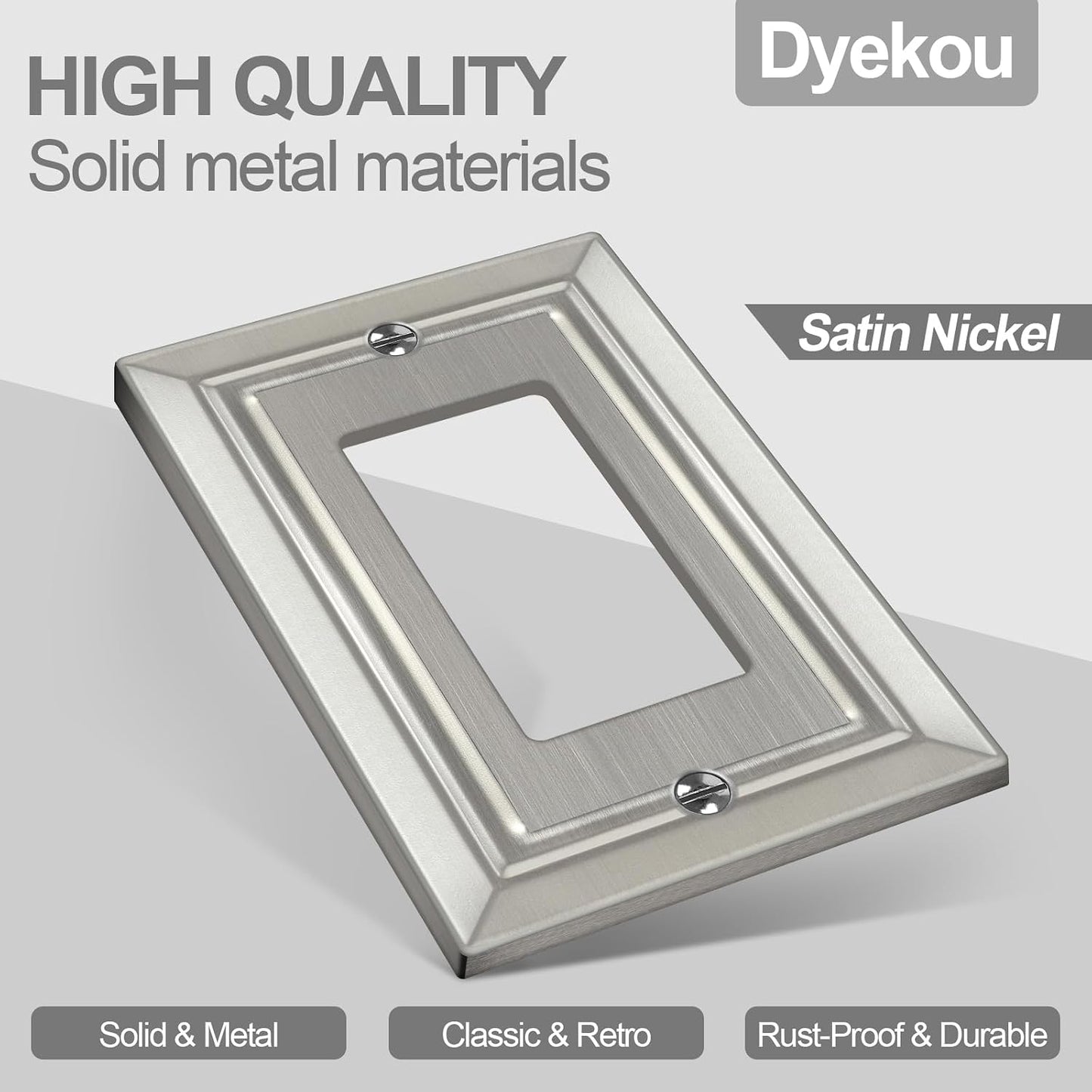 Metal Wall Plate for Electrical Outlets, Applicable to Single Decoretor | Decorative Brushed Nickel Switch Plates