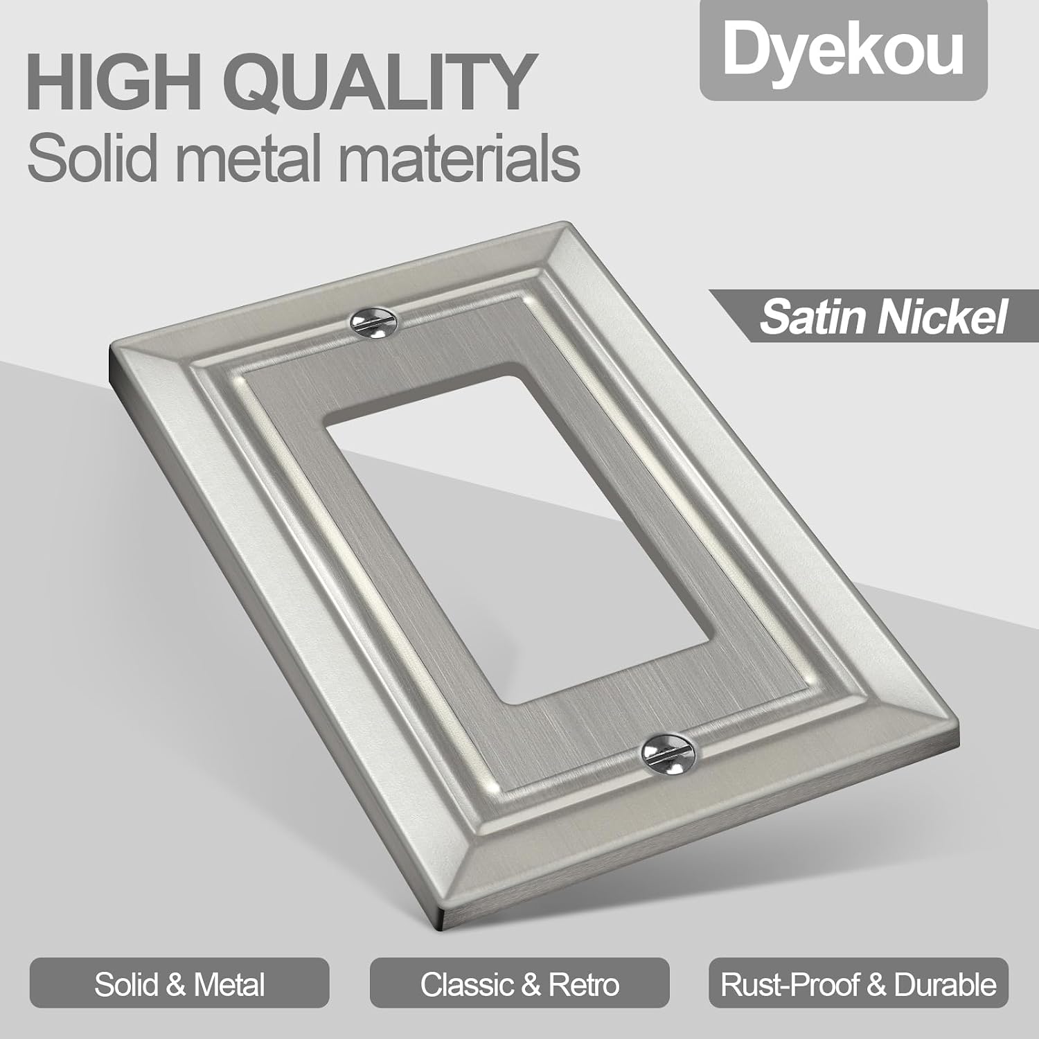 Metal Wall Plate for Electrical Outlets, Applicable to Single Decoretor | Decorative Brushed Nickel Switch Plates