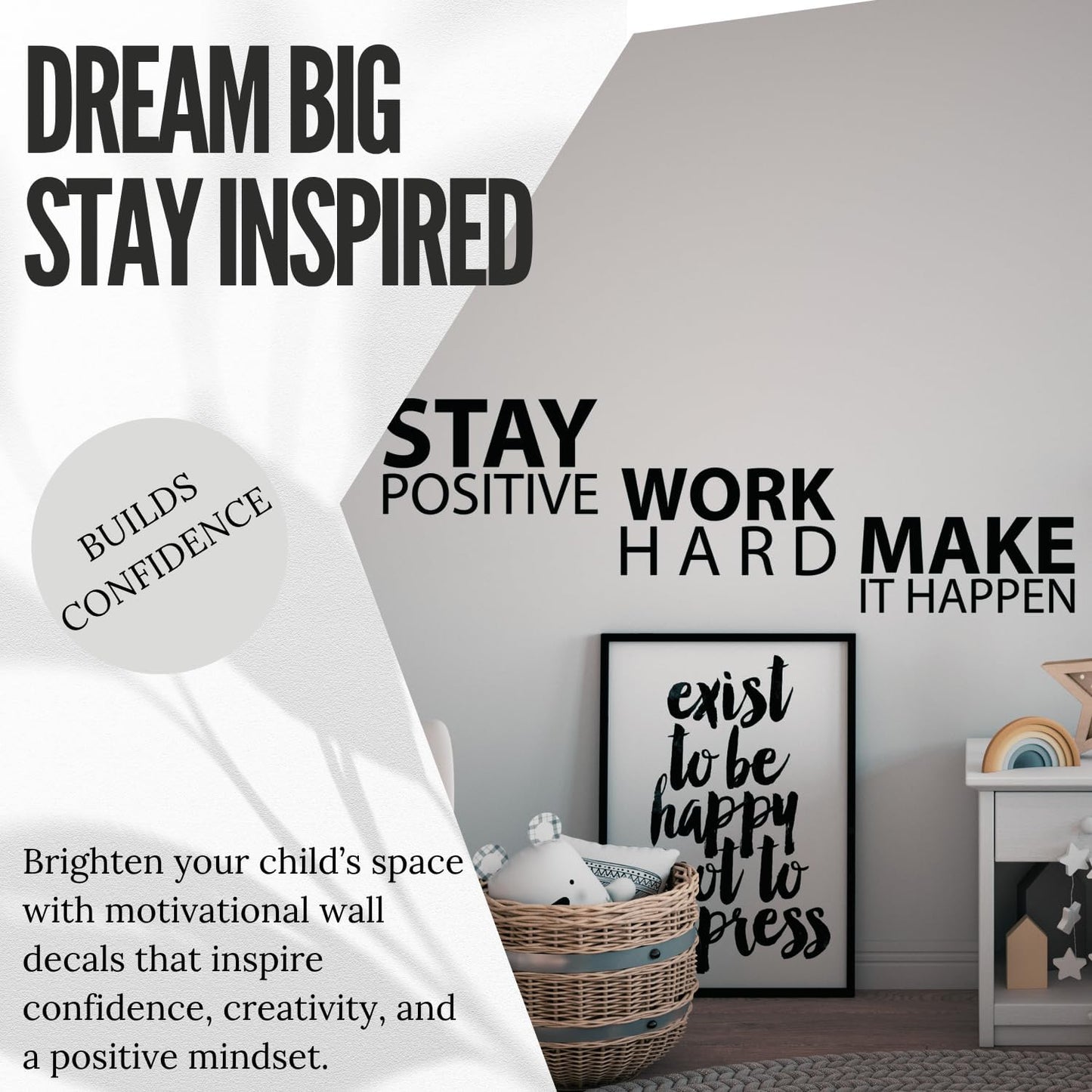 Stay Positive Work Hard Make it Happen Wall Sticker Inspirational Decal Motivational / Black / Large