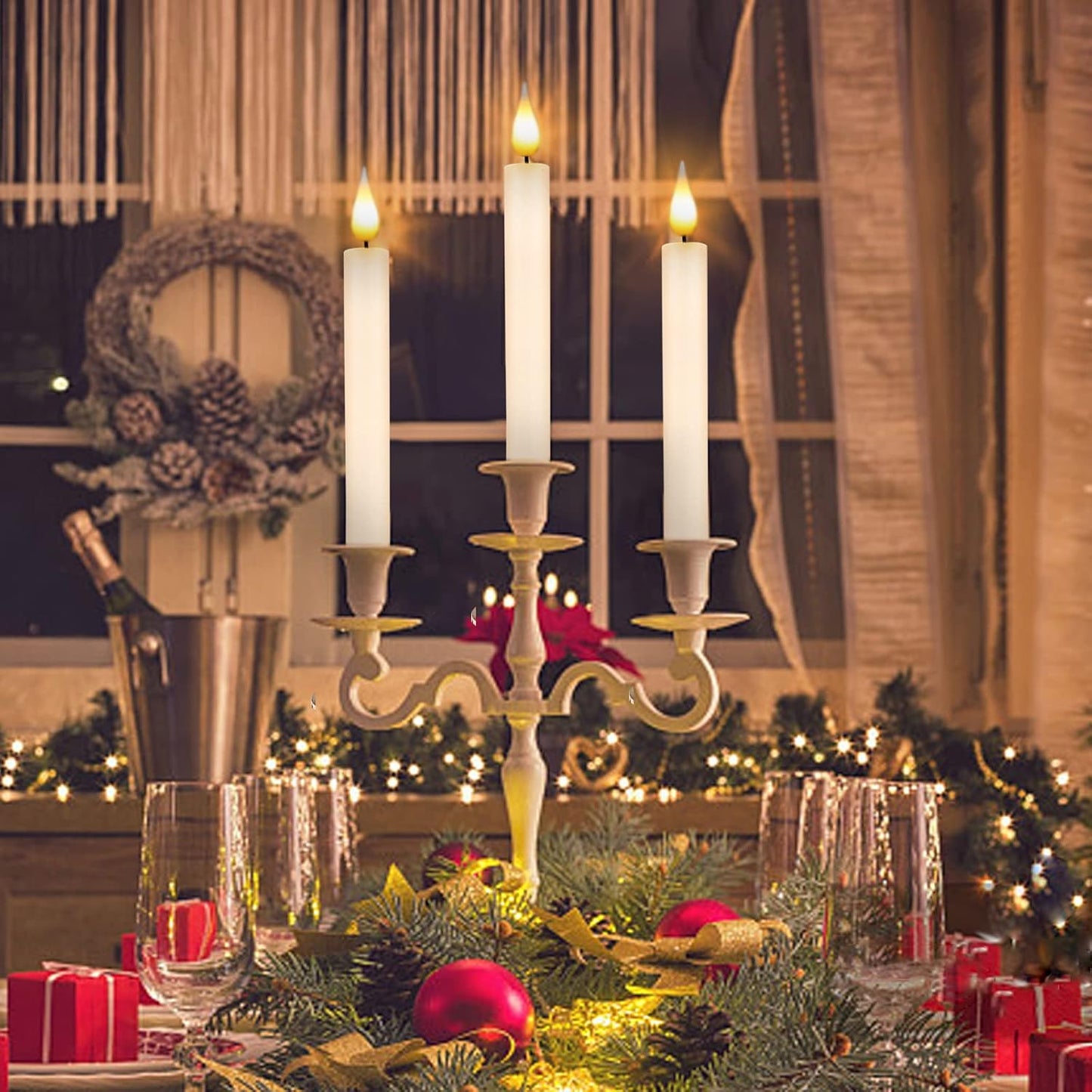 Flameless Window Candles with Remote Timer 10 PCS Battery Operated LED Flickering Taper Candle Lights with Removable