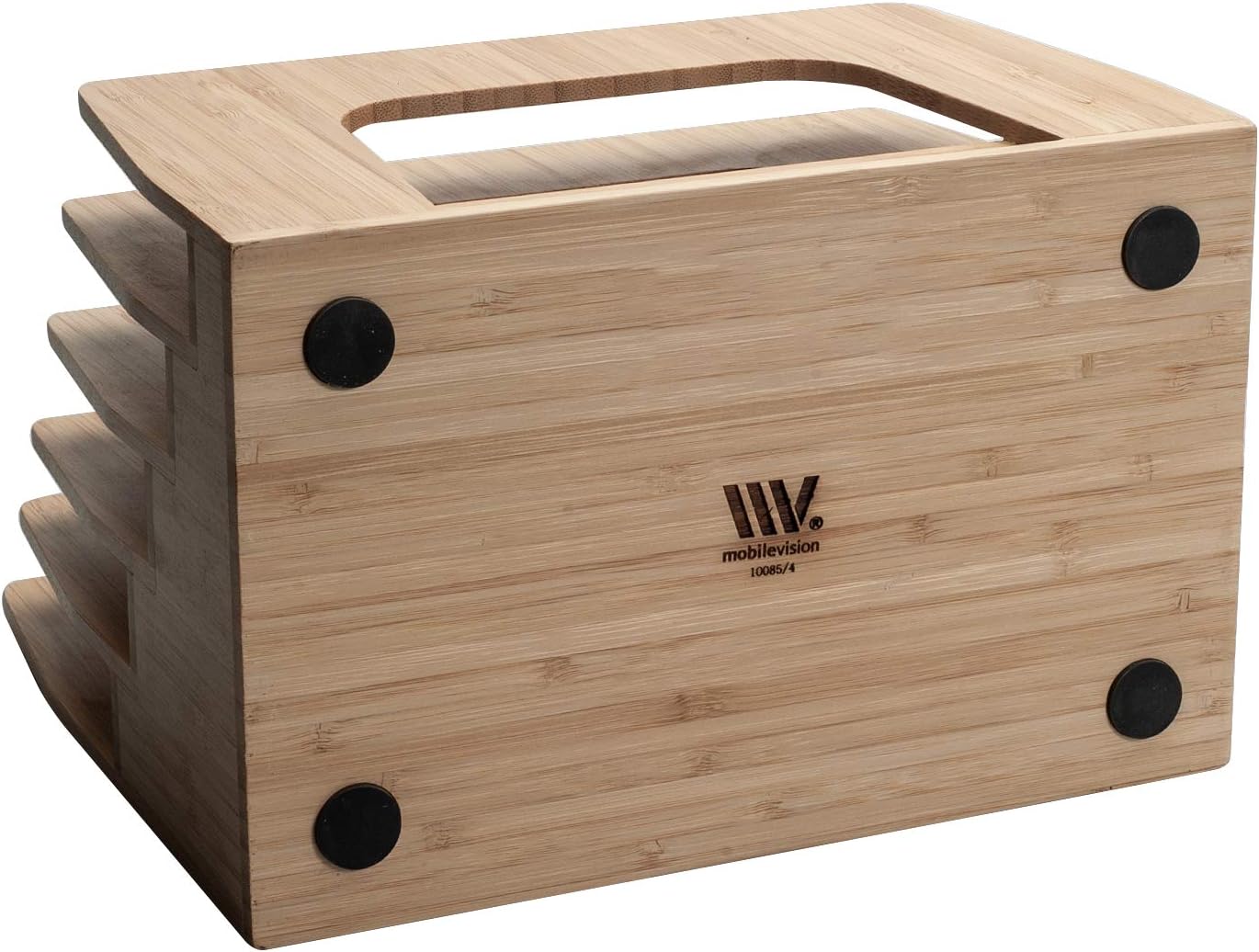 MobileVision Bamboo Desktop Inclined File Folder Organizer and Paper Tray, Upright Sections, Step Sorter, 5 Slots