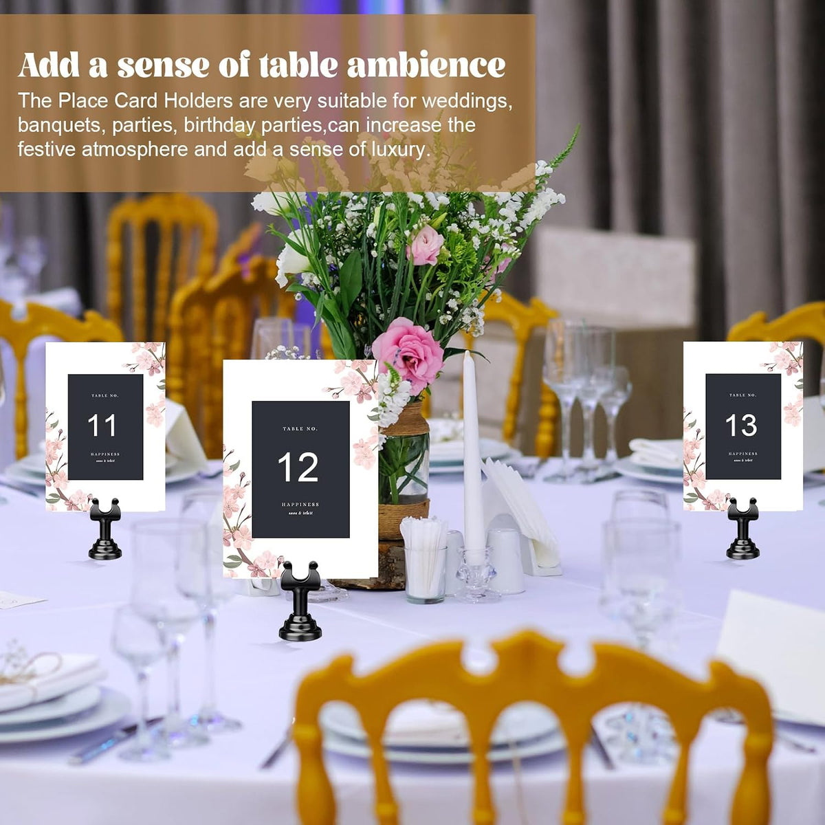 24 Pcs Black Table Number Holders Metal 1.8 in Place Card Holder | Harp Clip Place Cards Stands for Wedding Restaurant