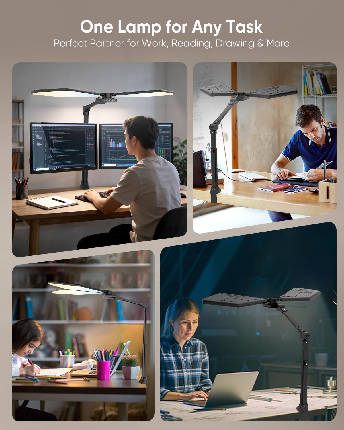 36W LED Desk Lamp with Clamp, Dual-Head Architect Lamp with Remote, Black | Ultra Bright 448-LED 3600LM Office Lamp