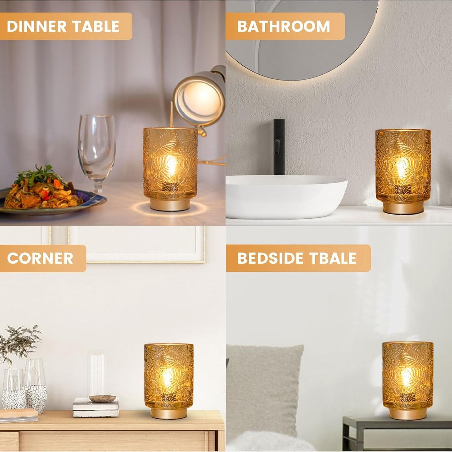 Small Battery Operated Lamp-Portable Cordless Table Lamps / Golden Amber