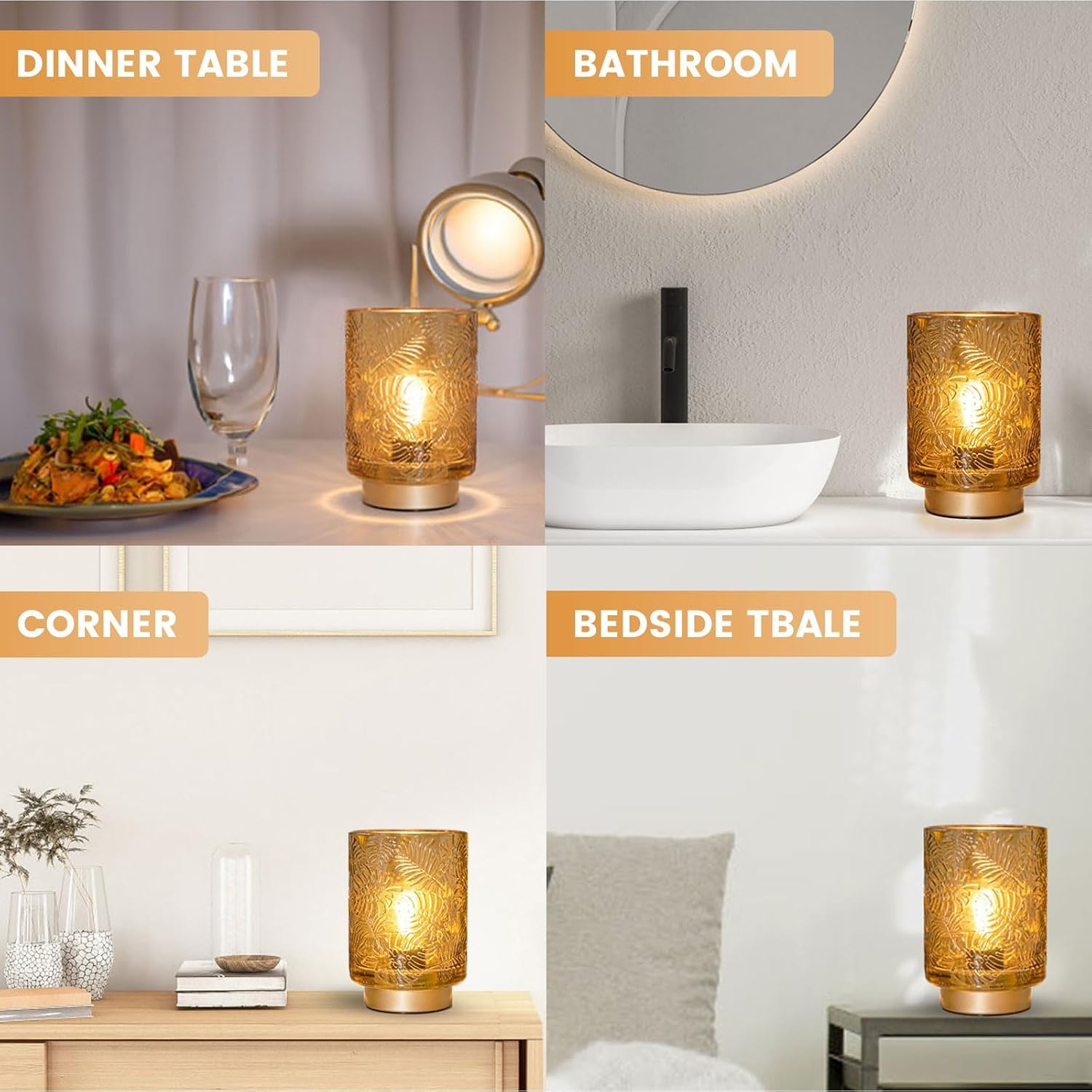 Small Battery Operated Lamp-Portable Cordless Table Lamps / Golden Amber