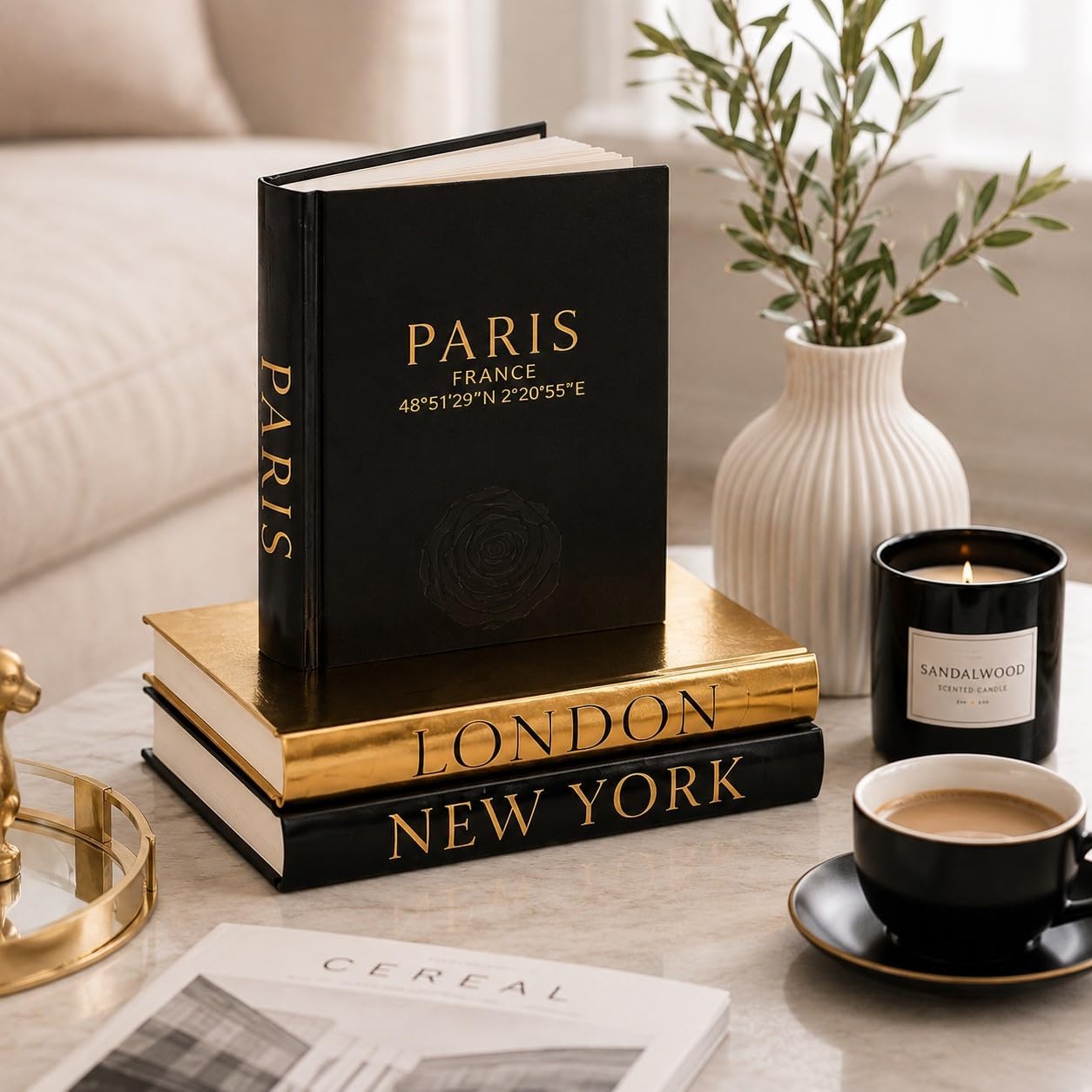 Decorative Hardcover Display Faux Books / Black and Gold