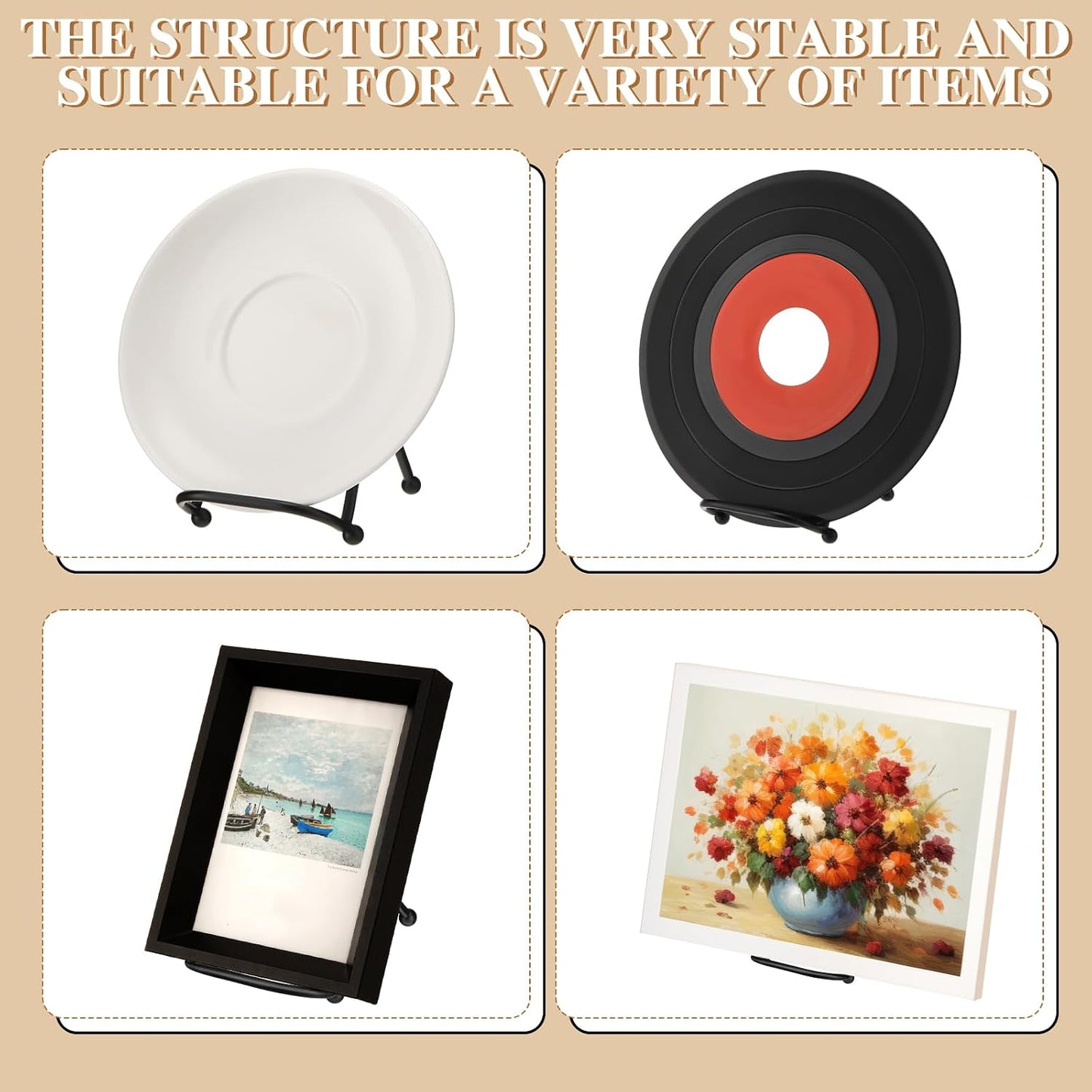 Small Plate Holder Display Stands Mini Metal Frame Stand for Picture / 2 Inch / Black / Set of 4
