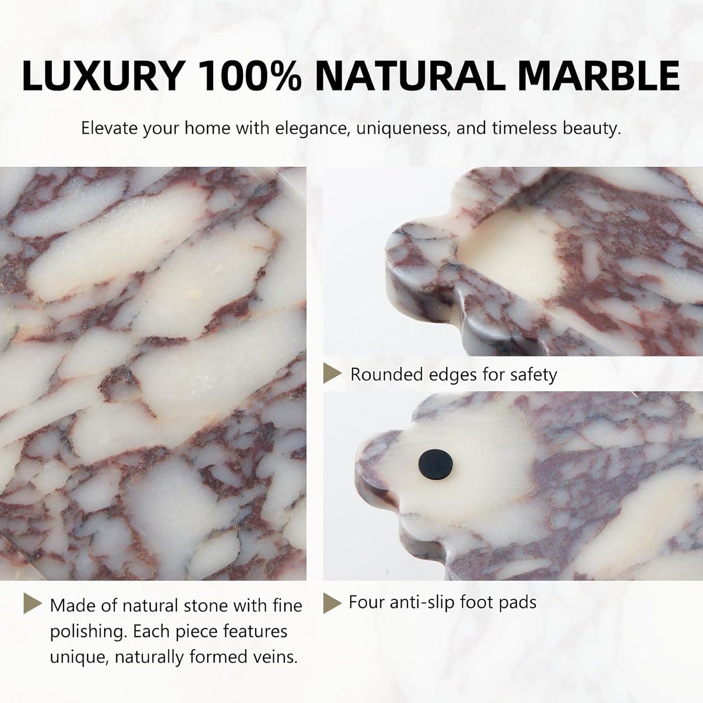 Scalloped Marble Tray / 11.8 x 7.8 x 0.7 / Scalloped-calacatta Viola / Natural