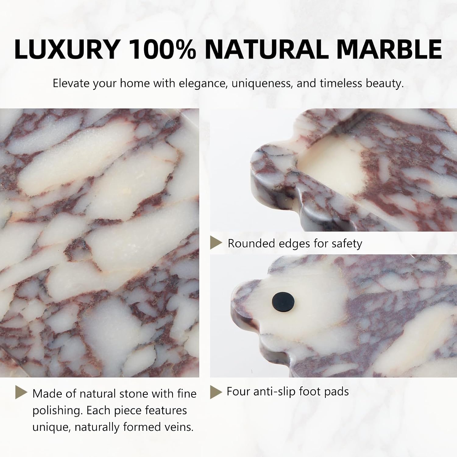 Scalloped Marble Tray / 11.8 x 7.8 x 0.7 / Scalloped-calacatta Viola / Natural