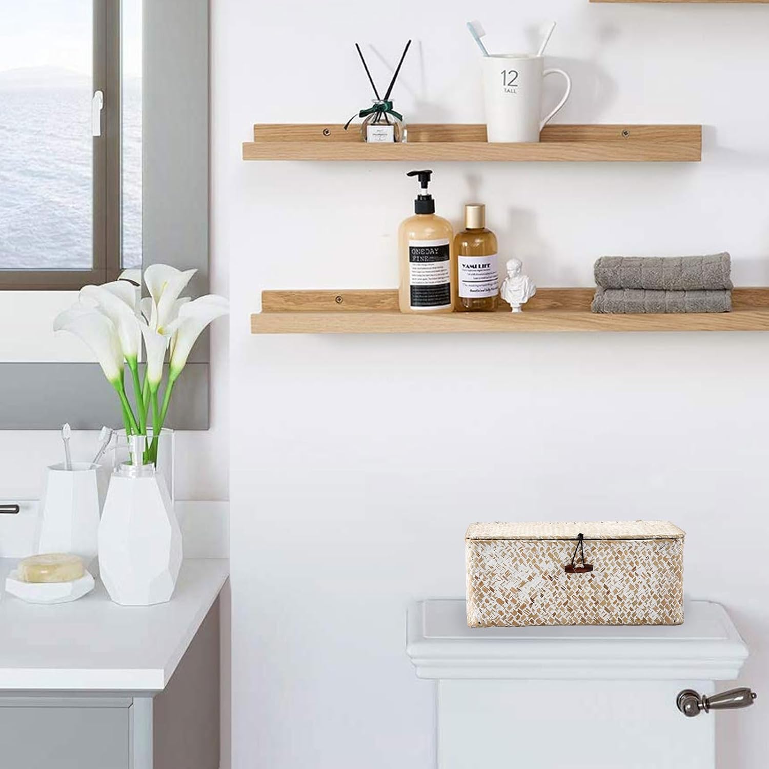 Wicker Shelf Baskets / Small / Whitewash