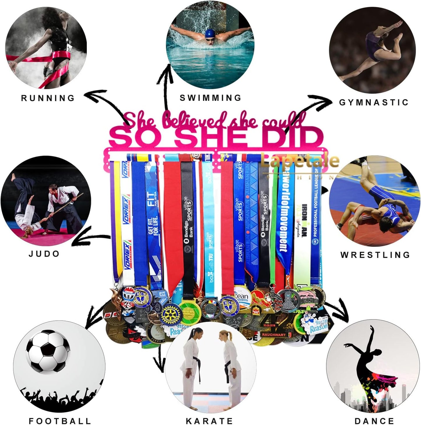 Medal Hanger Holder Display Wall Rack Frame Shelf-Medal Hanger Awards Ribbon Cheer,Gymnastics,Soccer,Softball Holder