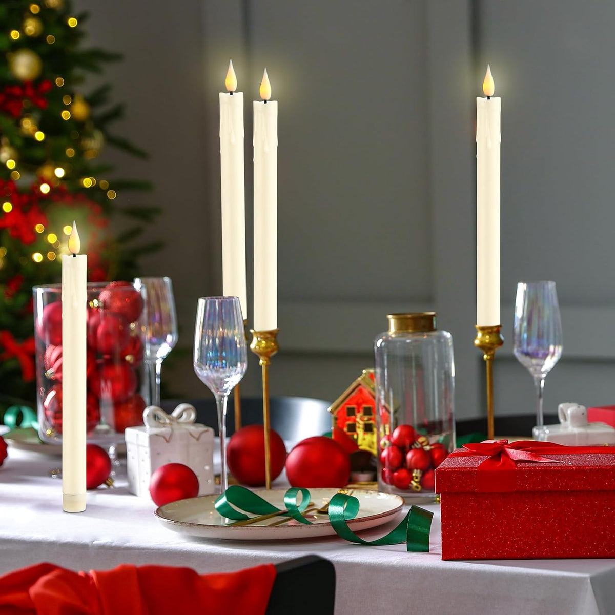 24 Pcs 10 Inch Ivory Flameless Taper Candles LED Candle Sticks Battery Operated Flickering LED Candlestick Window