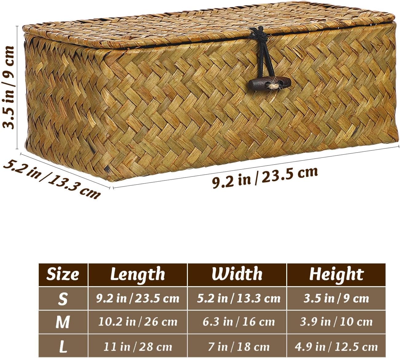 Seagrass Storage Woven Basket Straw Desktop Rattan Hand- Woven Storage Basket / 23 x 13 x 8 / S: CM
