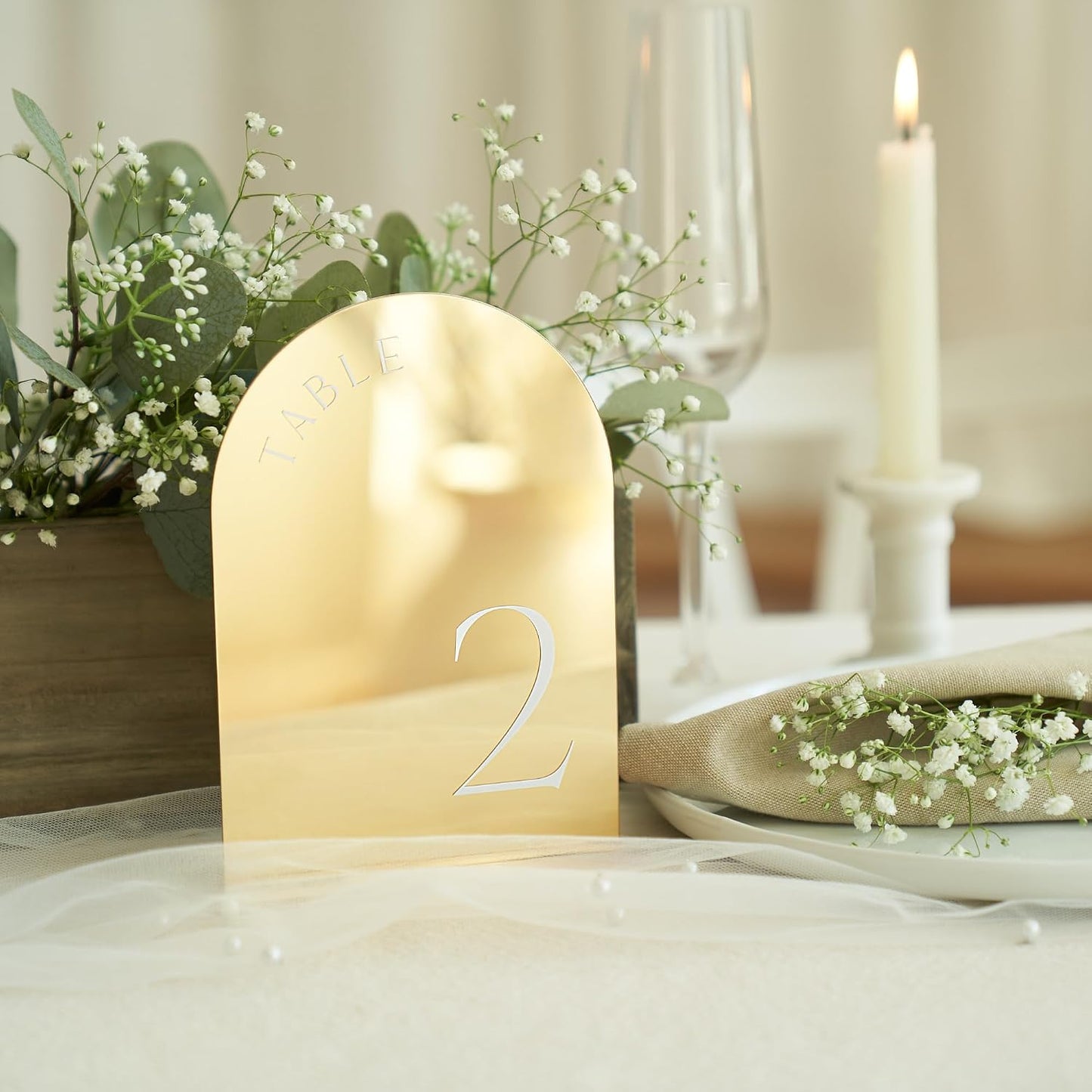 Beautiful Gold Wedding Table Numbers with Stands - Acrylic Signs 1-15 | Elegant Double Sided 5x7 Inch Signs - The