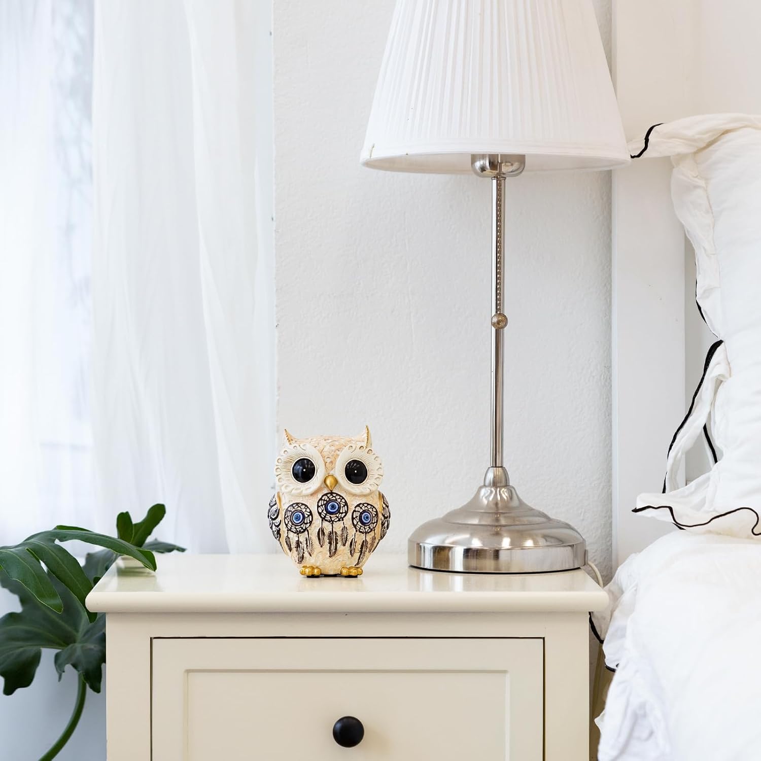 Owl Statue Home Decor Accents / Blue Eye Beige and Black