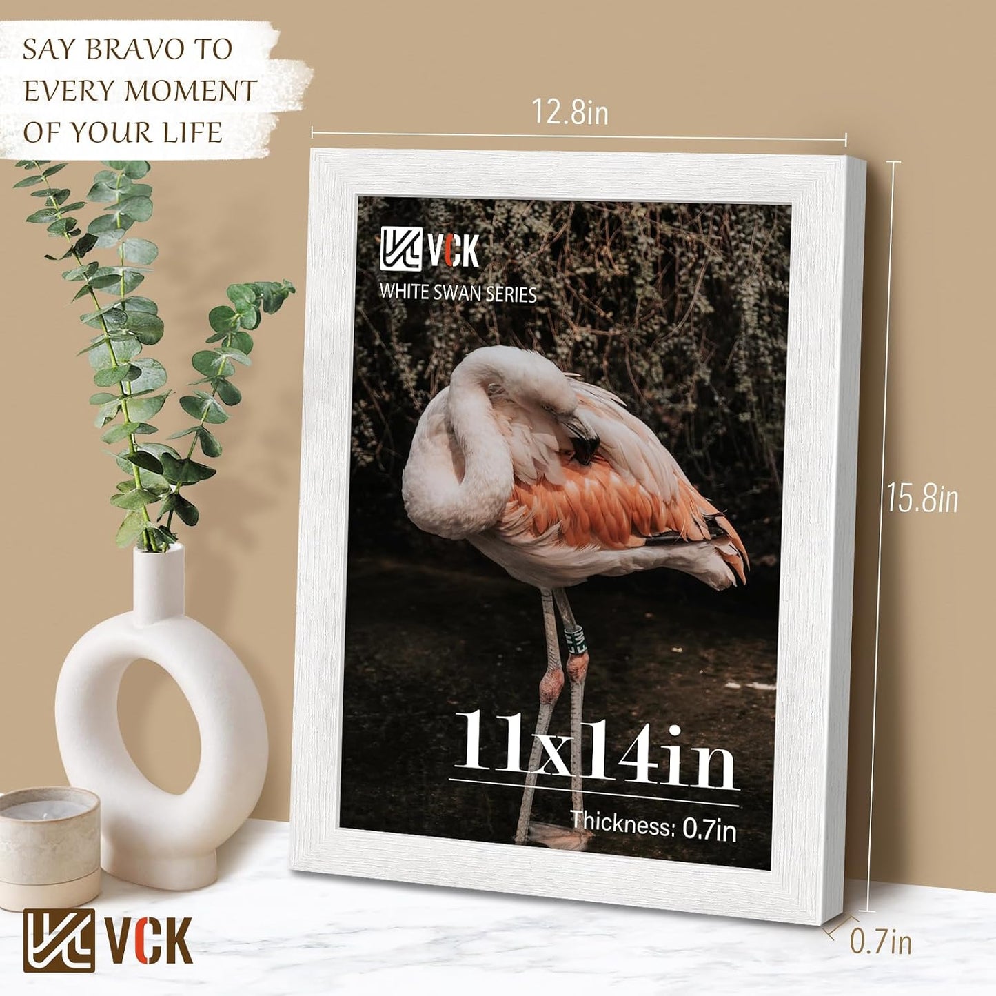 VCK 11x14 Picture Frame White 4 Pack, Wide Thick Wood Border, for Photos | Exclusive Woodgrain, Wall Hanging, HD