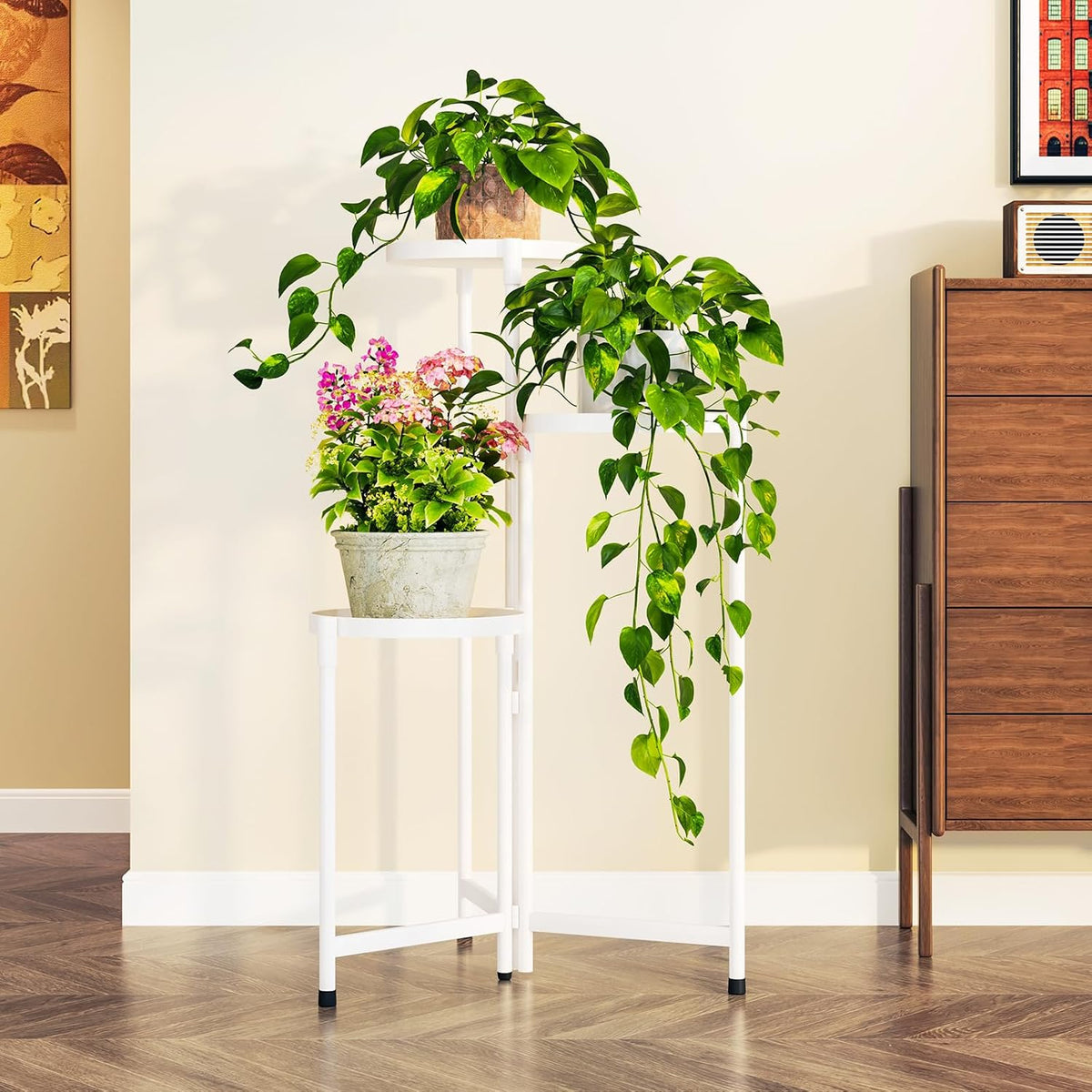 Plant Stand indoor outdoor-3 Tier black Tall Metal Flower Pot Holder 9in Wide Potted Display Rack - Heavy Duty Corner