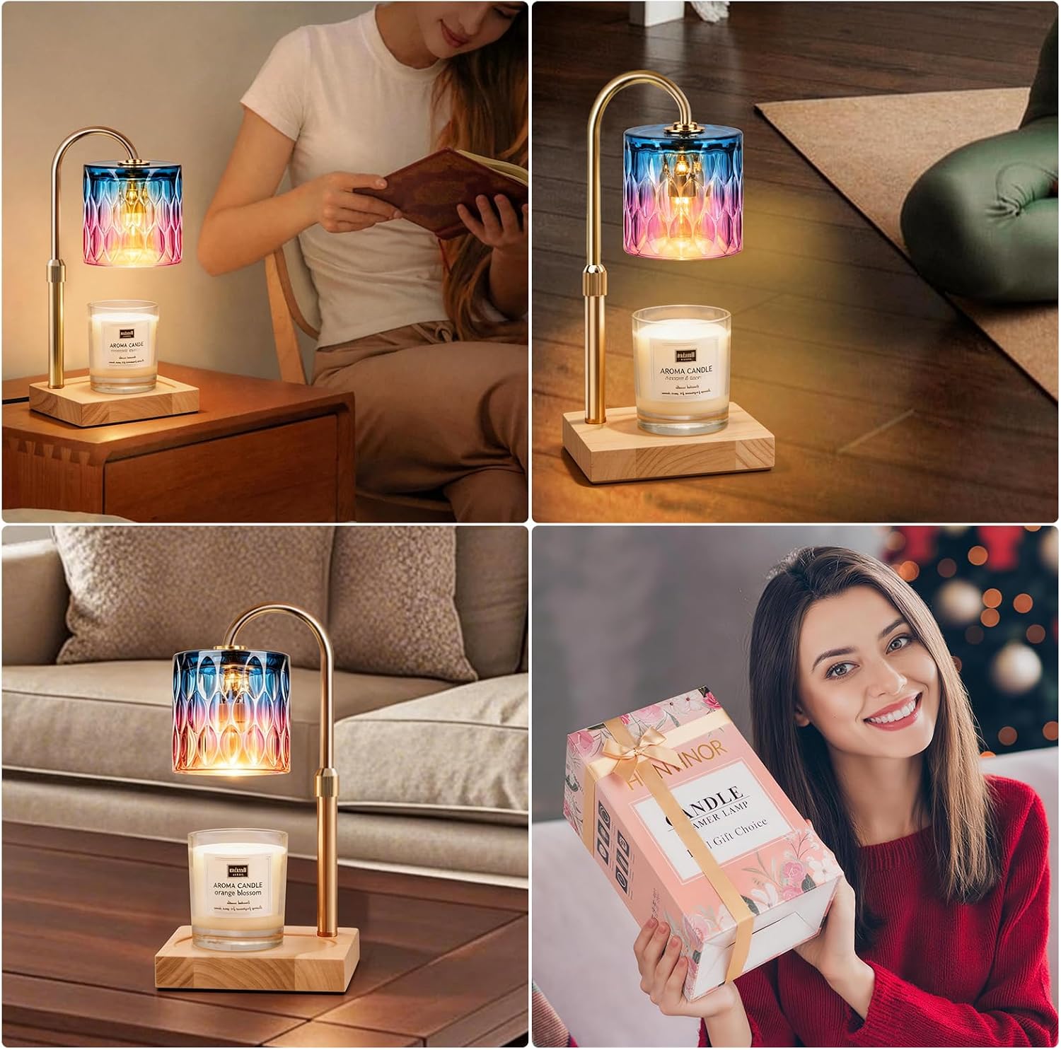 Candle Warmer Lamp with Timer & Dimmer, Candle Warmer Height Adjustable, Fits All Jar Scented Candles (Blue Purple)